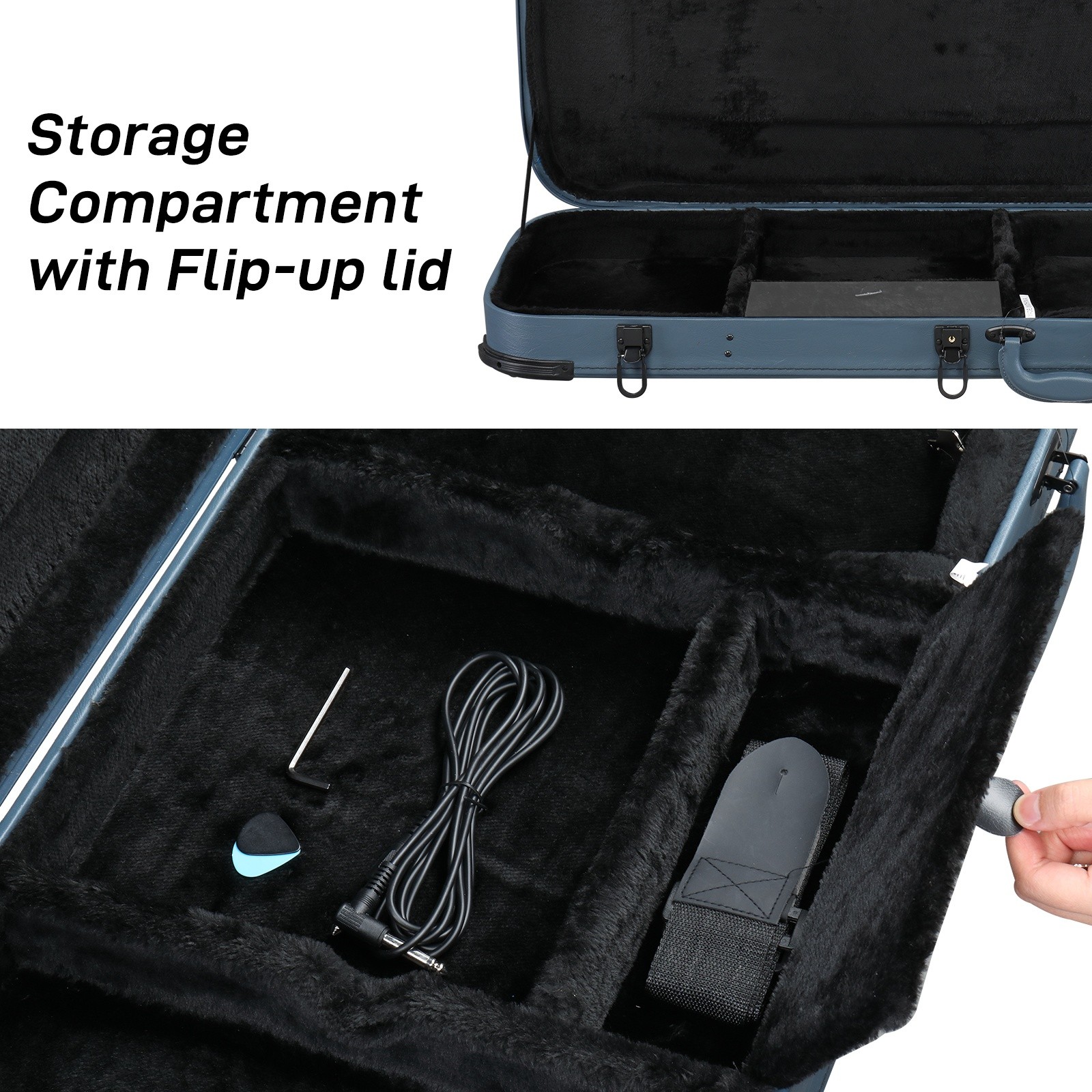 Electric Guitar Hardshell Case Fits Strat-Style - Molded Lockable Padded Blue