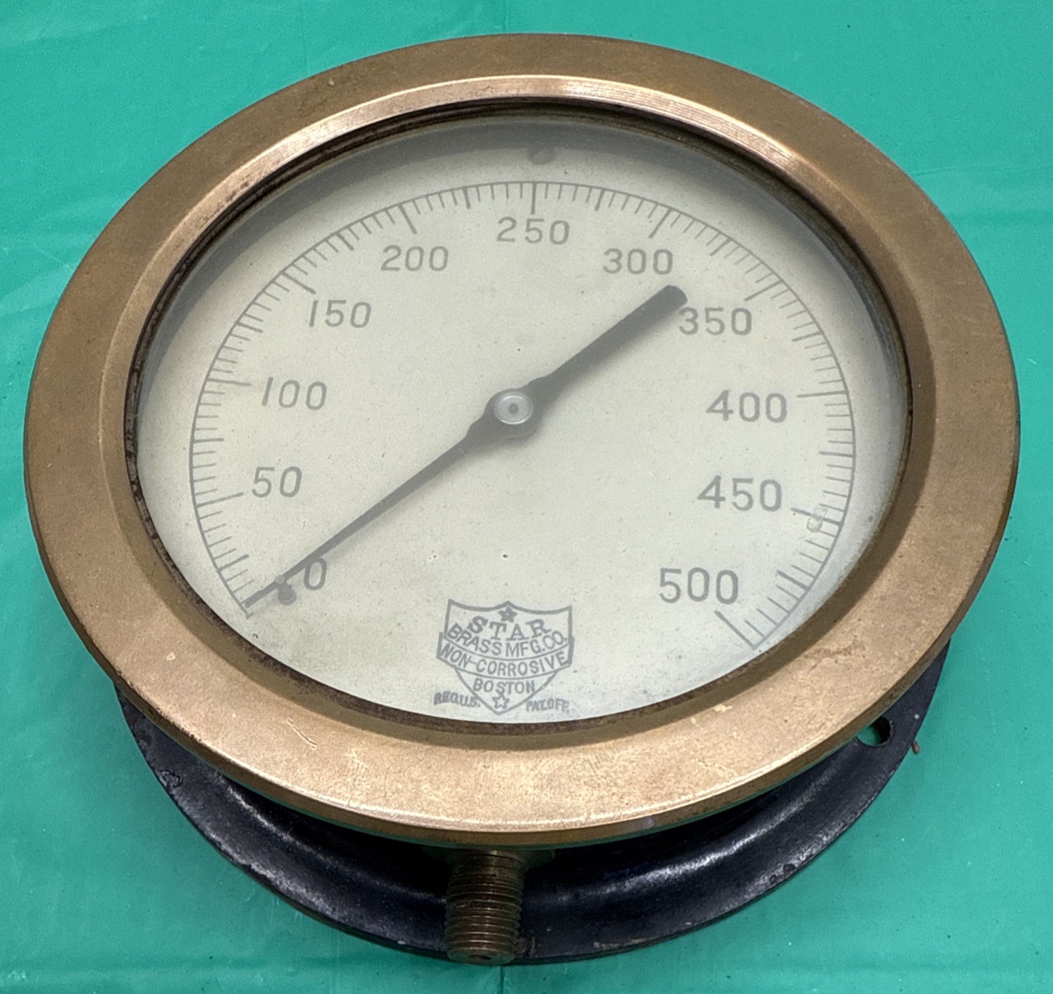 ANTIQUE STAR 7” BRASS STEAM GAUGE 500 LB. TESTED AND WORKS TYPE 12-101