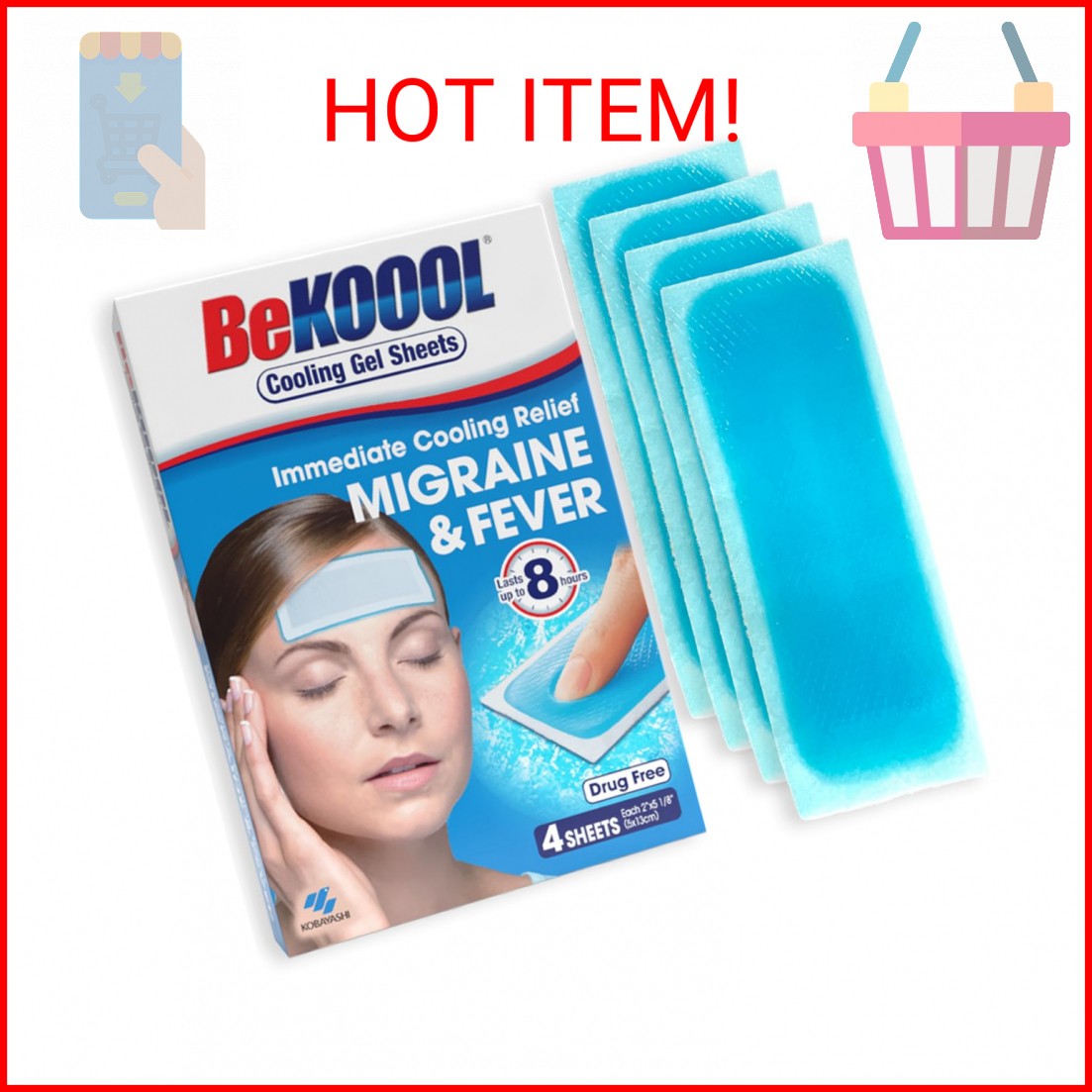 BeKOOOL Migraine Gel Sheets - 4 Count