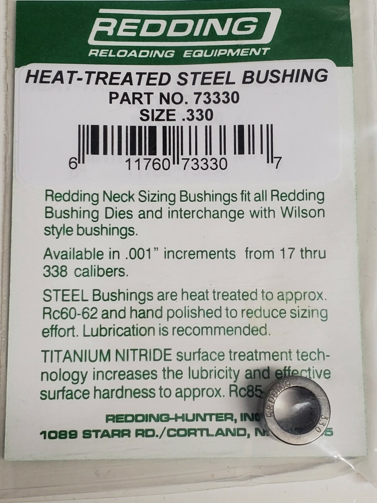 73330 REDDING HEAT TREATED STEEL .330 NECK SIZE BUSHING - BRAND NEW - FREE SHIP
