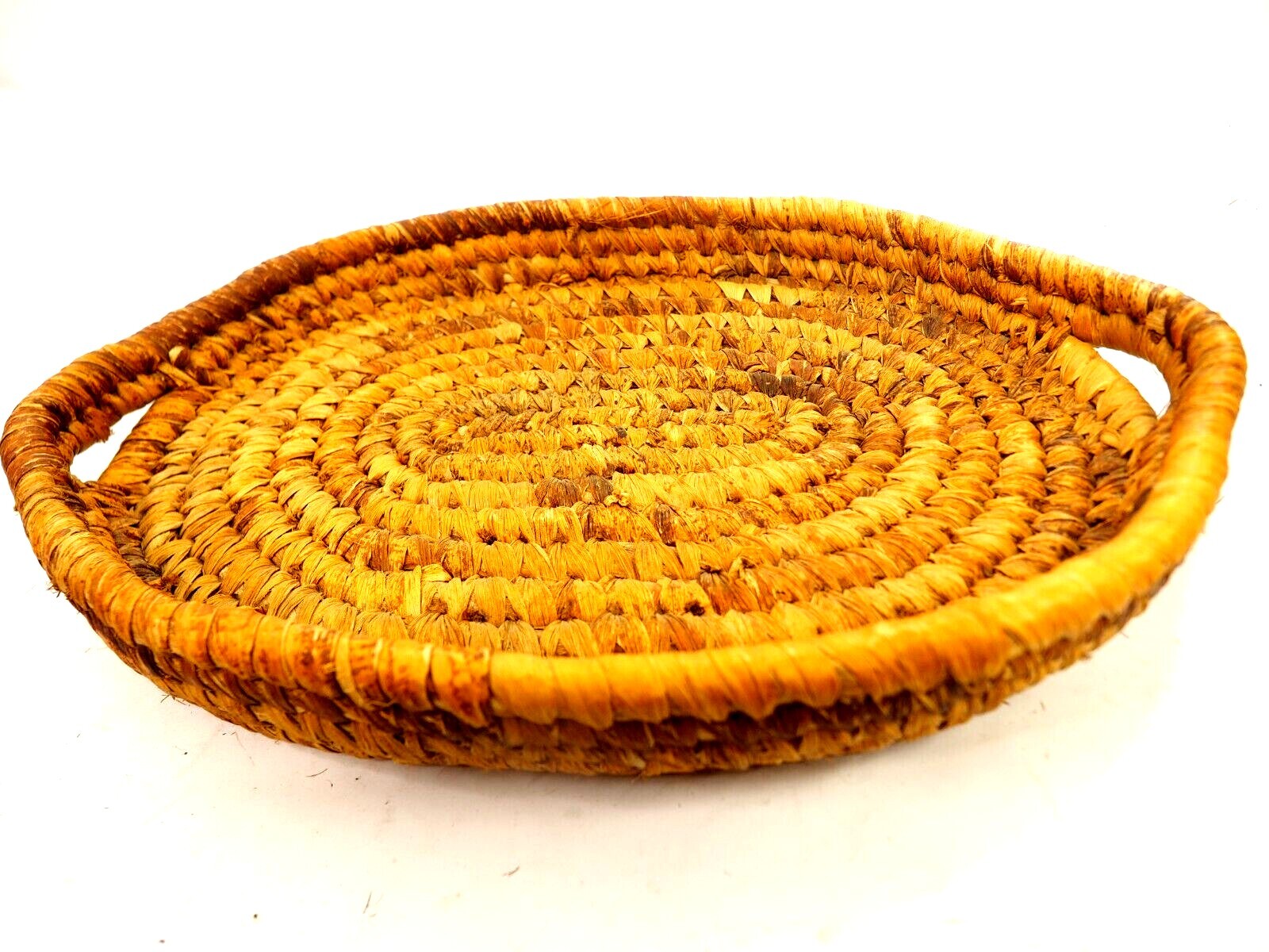 Oval Double Handle Grass and Palm Woven Basket Tray