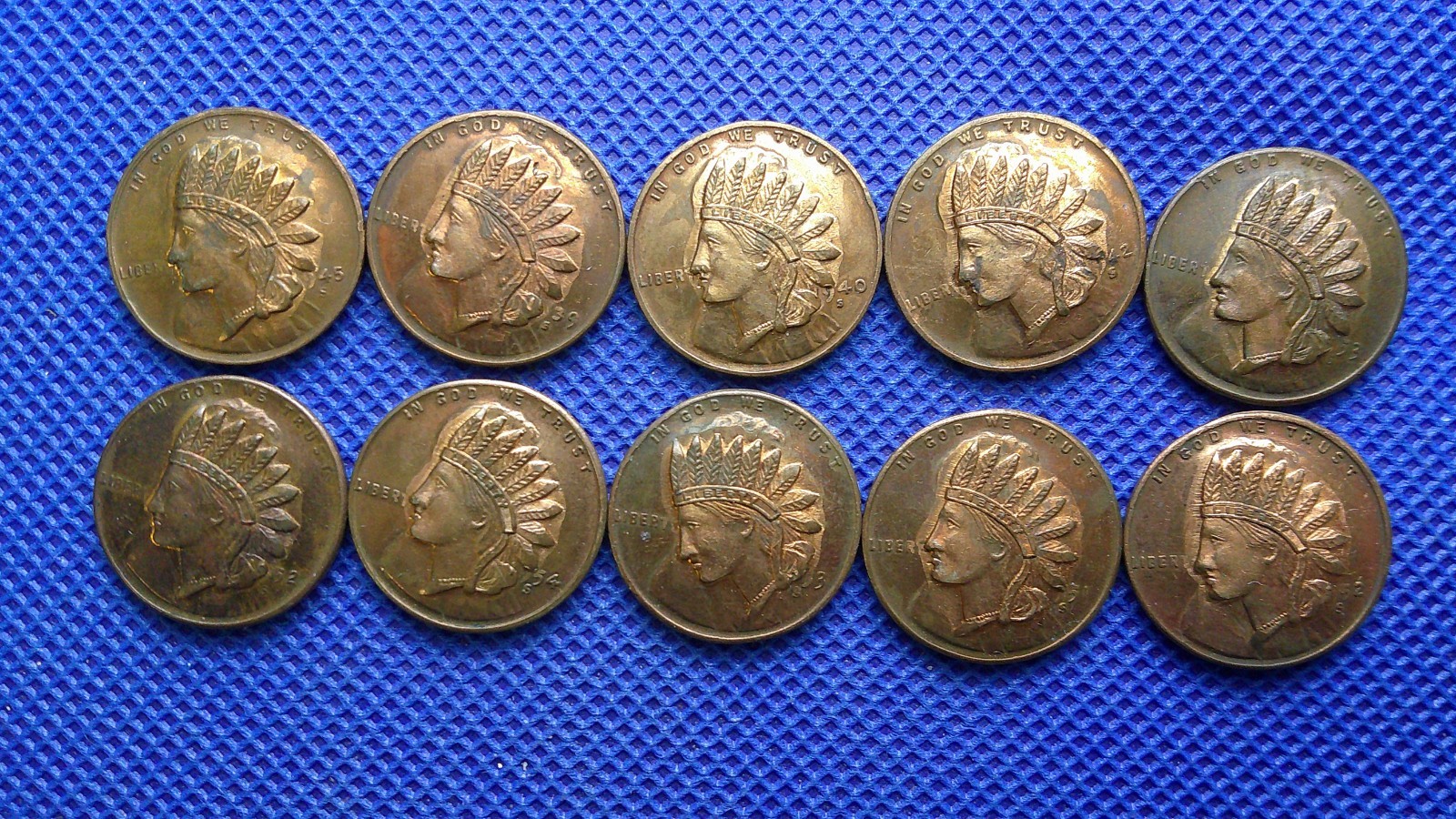 Lot 10 Pop Out Stamped Repousse INDIAN HEAD on US One Cent Penny FREE SHIPPING