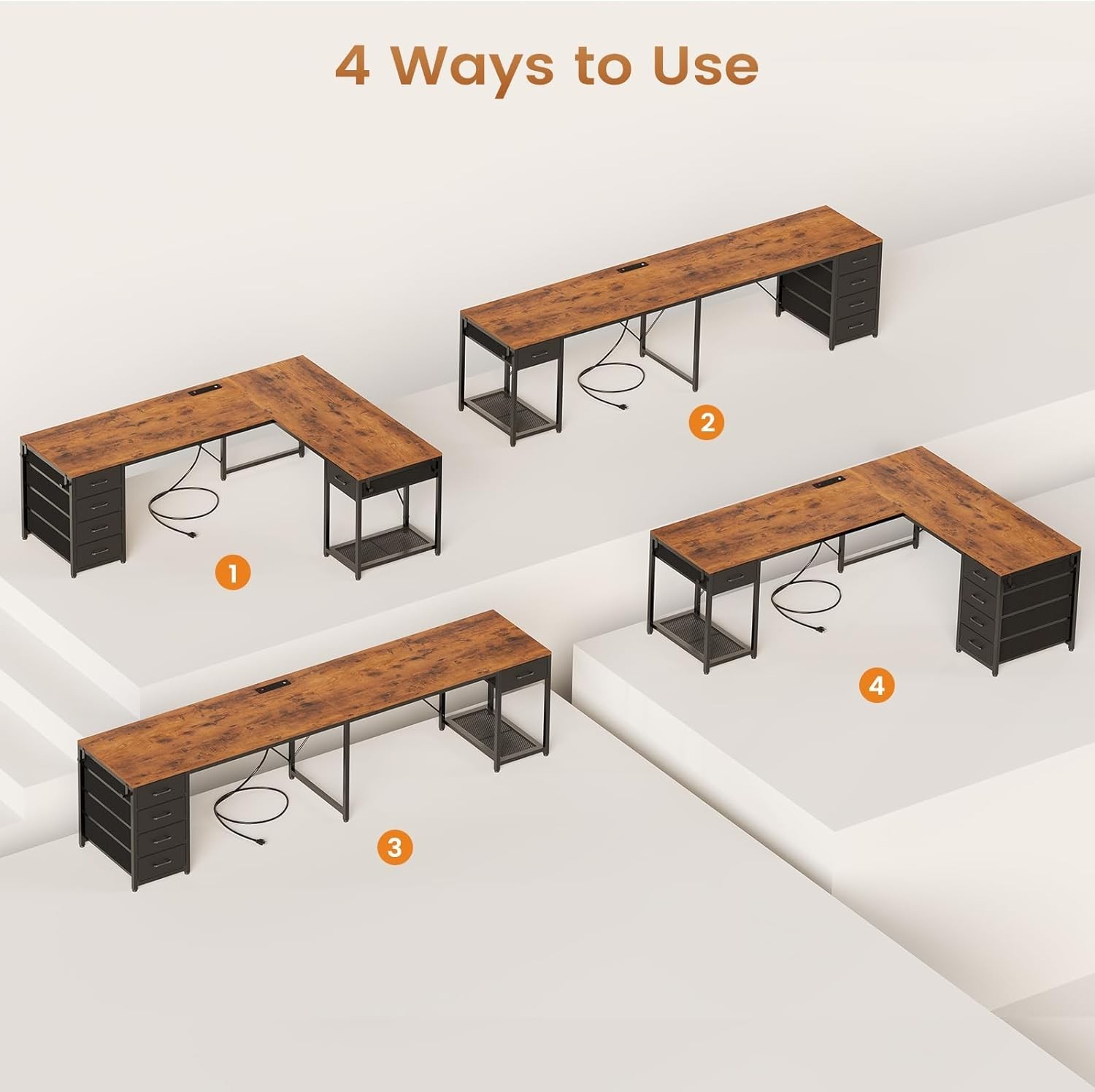 57" L Shaped Desk with 5 Drawers, Reversible Computer Corner Desk with Storage