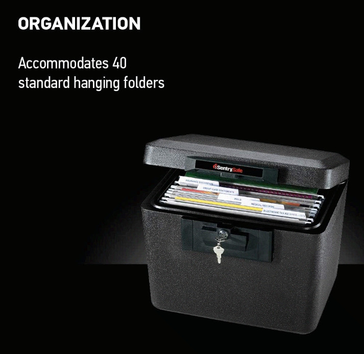 Black Fireproof Document Box with Key Lock, Safe Secures Files and Documents1170