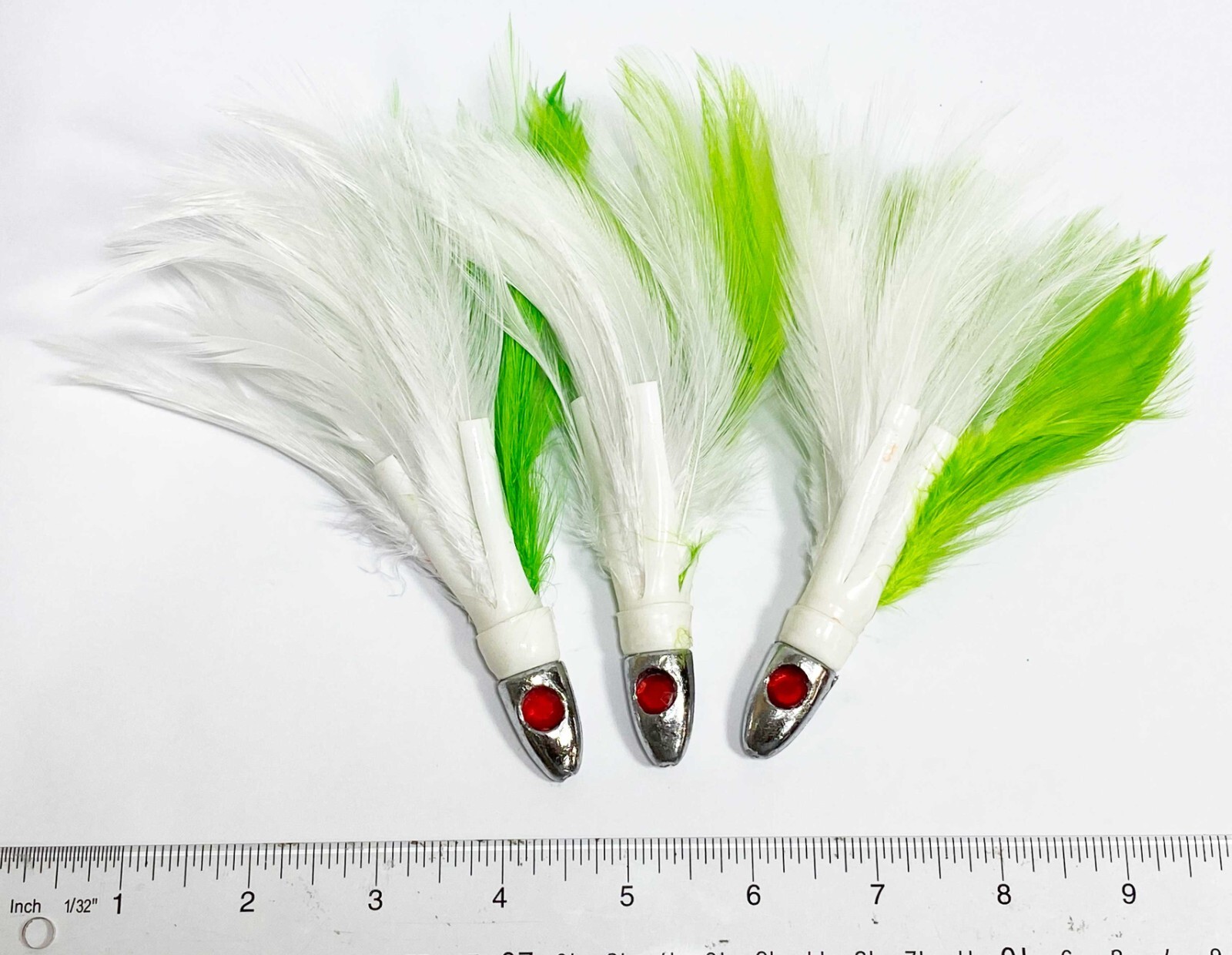 Tuna Feather Trolling Lures for Big Game Fishing Bright Green/White Feathers