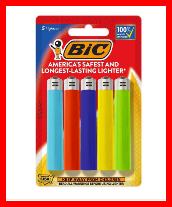 BIC Pocket Lighter, Assorted Random Colors, 5-Pack of Lighters, Colors May Vary