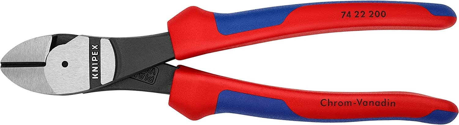 Knipex 74 22 200  8-Inch High Leverage Angled Diagonal Cutters - Comfort Grip