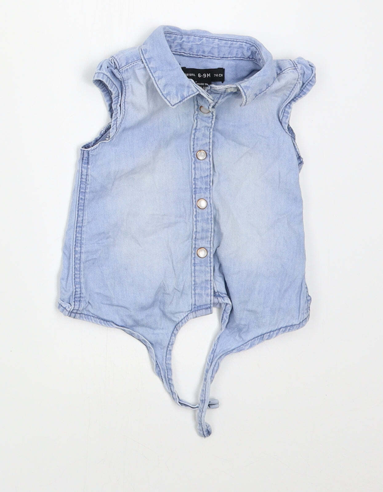 Denim Co Baby Blue Cotton Blend -Up Size 6-9 Months Collared