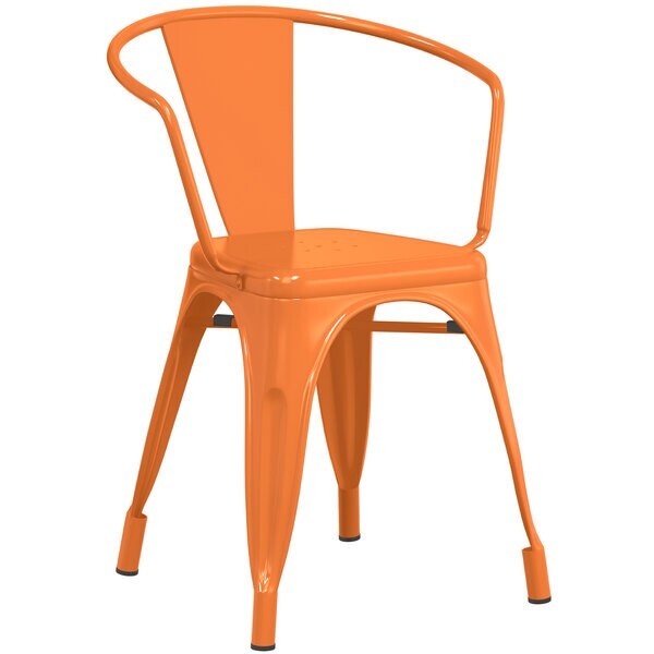 Cafe Style Stackable Orange Metal Restaurant Dining Armchair For Outdoor Use