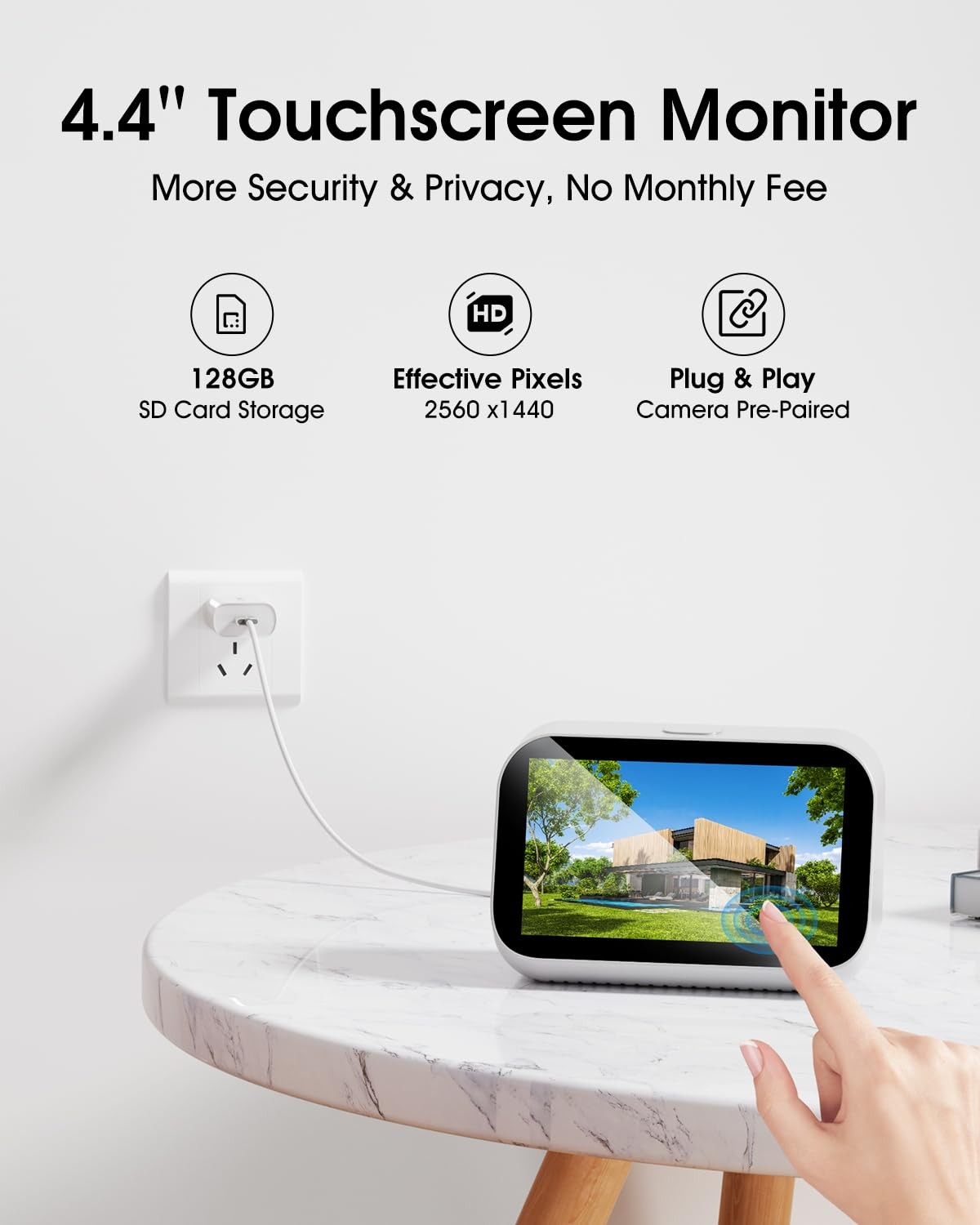 4CH 2K Wireless Security Cameras System with Touch Screen, 4X Solar-Powered 4...