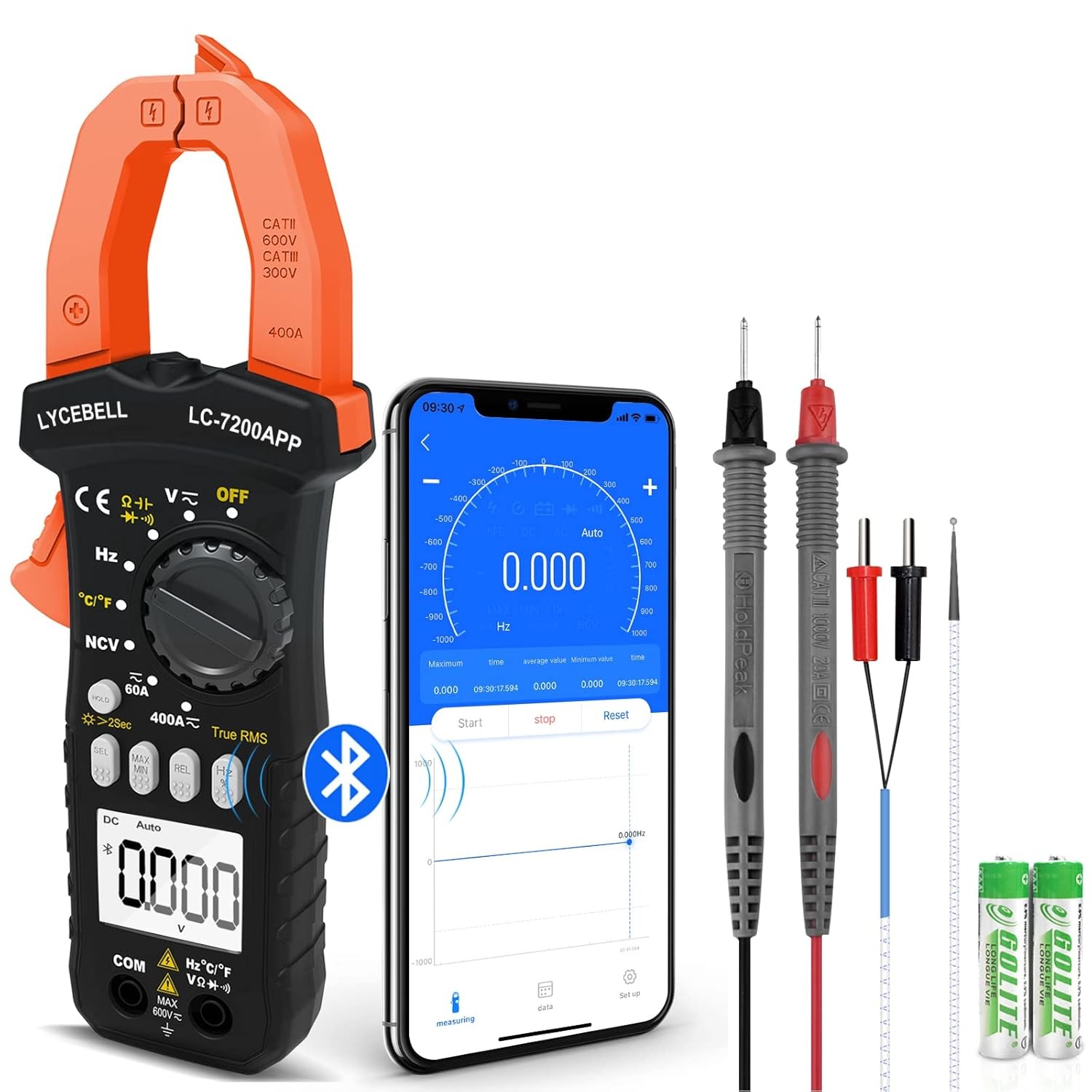 6000 Counts Clamp Meter & Bluetooth, Digital AC DC Voltage Current Amp Ohm
