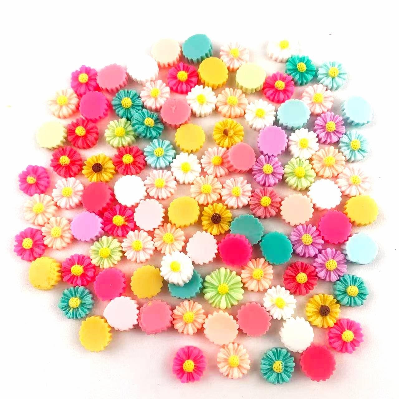 100 PCS 10mm Mixed Colors Mini Flatback Resin Daisy Flowers DIY Crafts