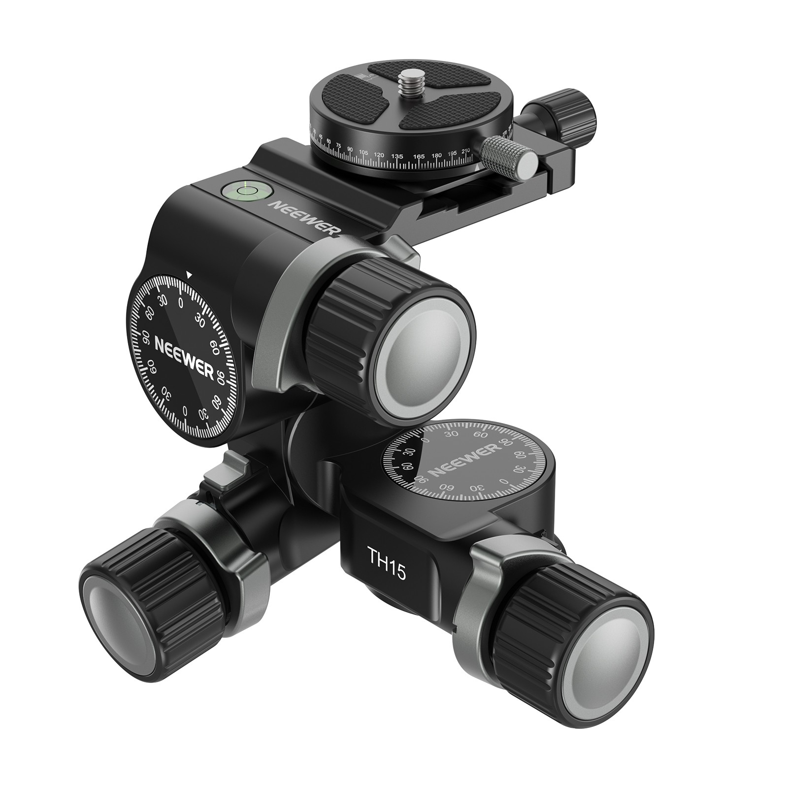 NEEWER TH15D 3-Way Geared Head w/Arca QR, 360° Pan, 13.2lb Load