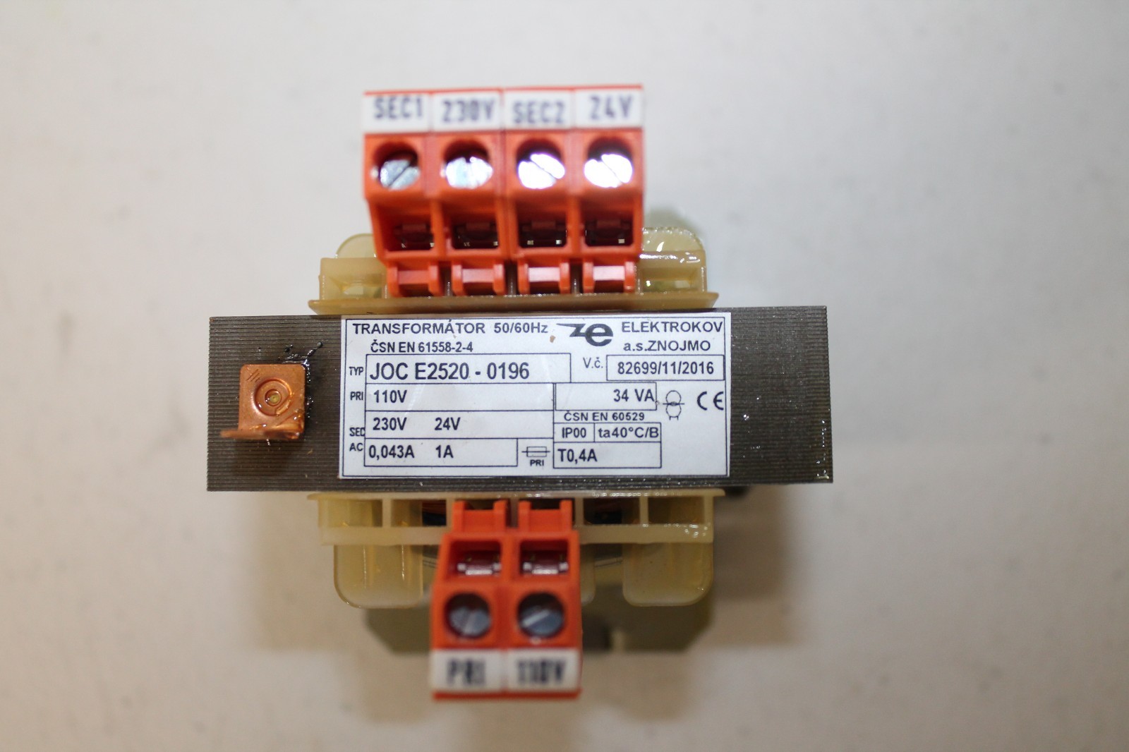 Elektrokov Transformator Transformer J0C E25200196 PRI 110 V SEC 230 V 24 V