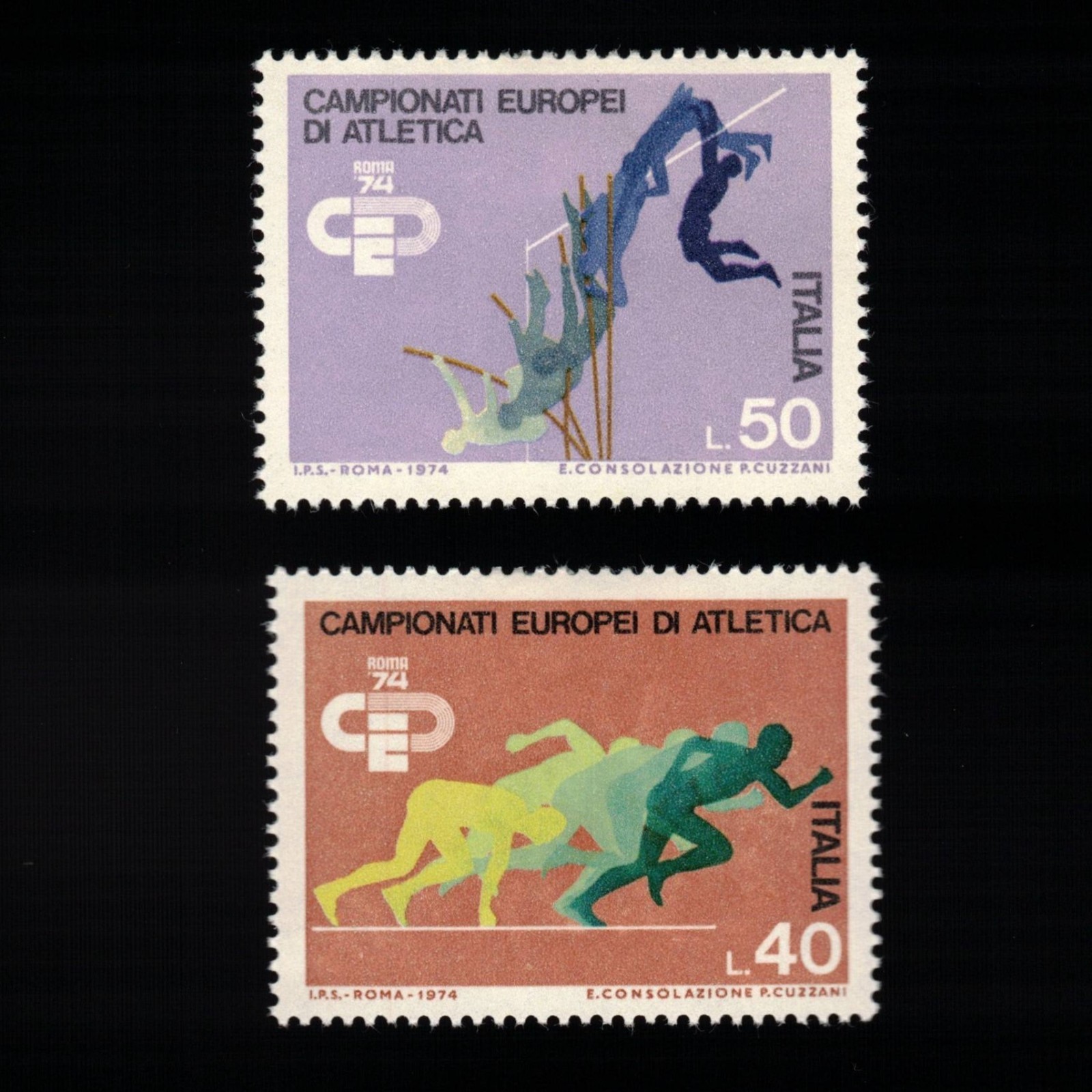 Italy, Scott 1149-1150, Sprinter, Pole Vault, 1974, MH, 109616