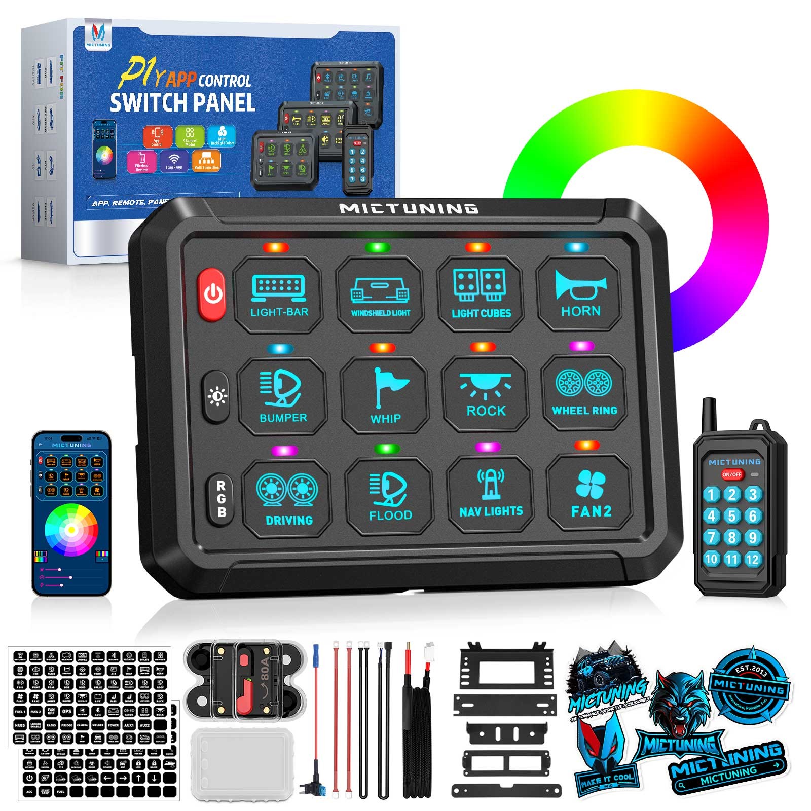 P1Y APP Wireless Remote Switch Panel Light Circuit Relay Box for Truck RV Marine