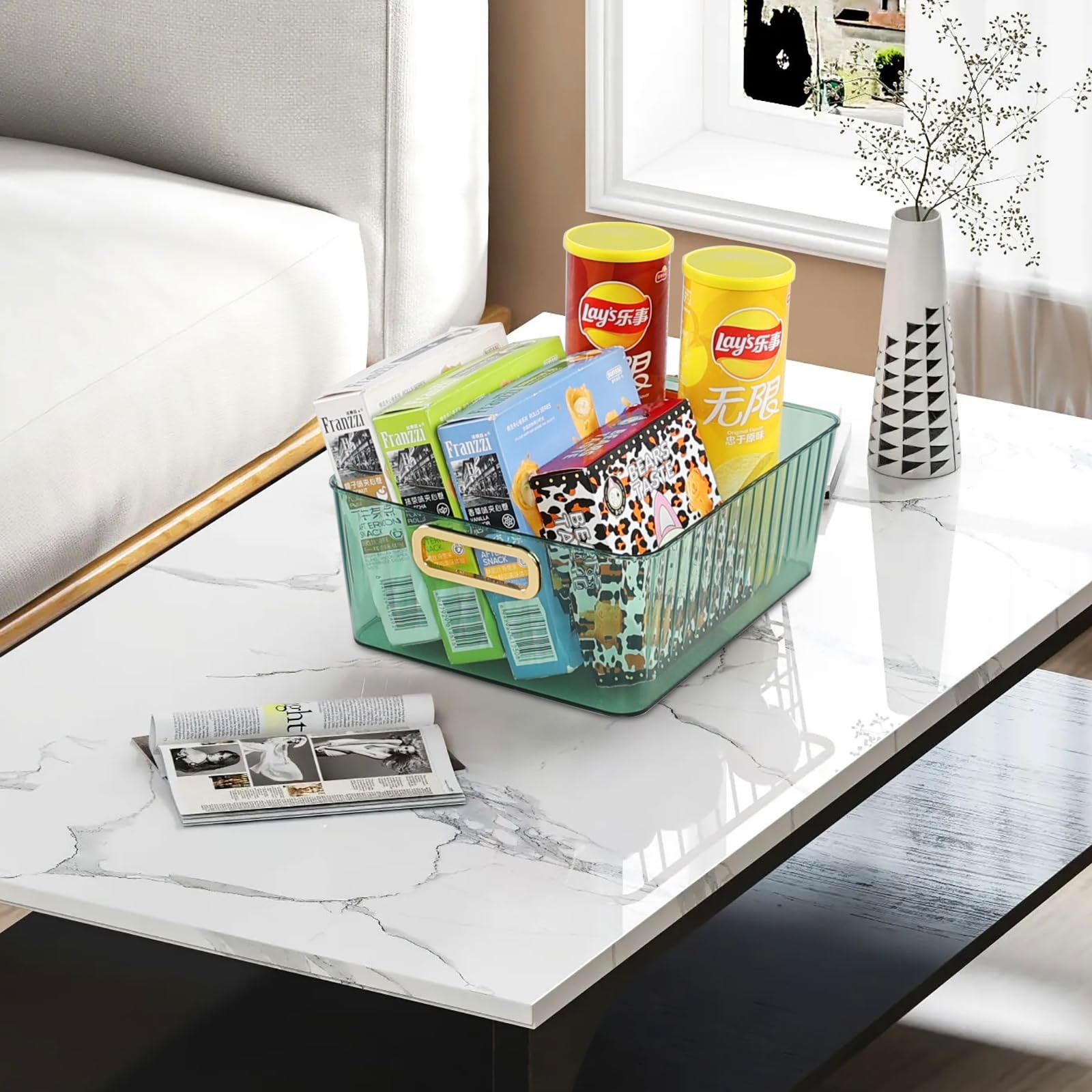4 Pack Clear Storage Organizer Bins Plastic Cosmetic Bin Green
