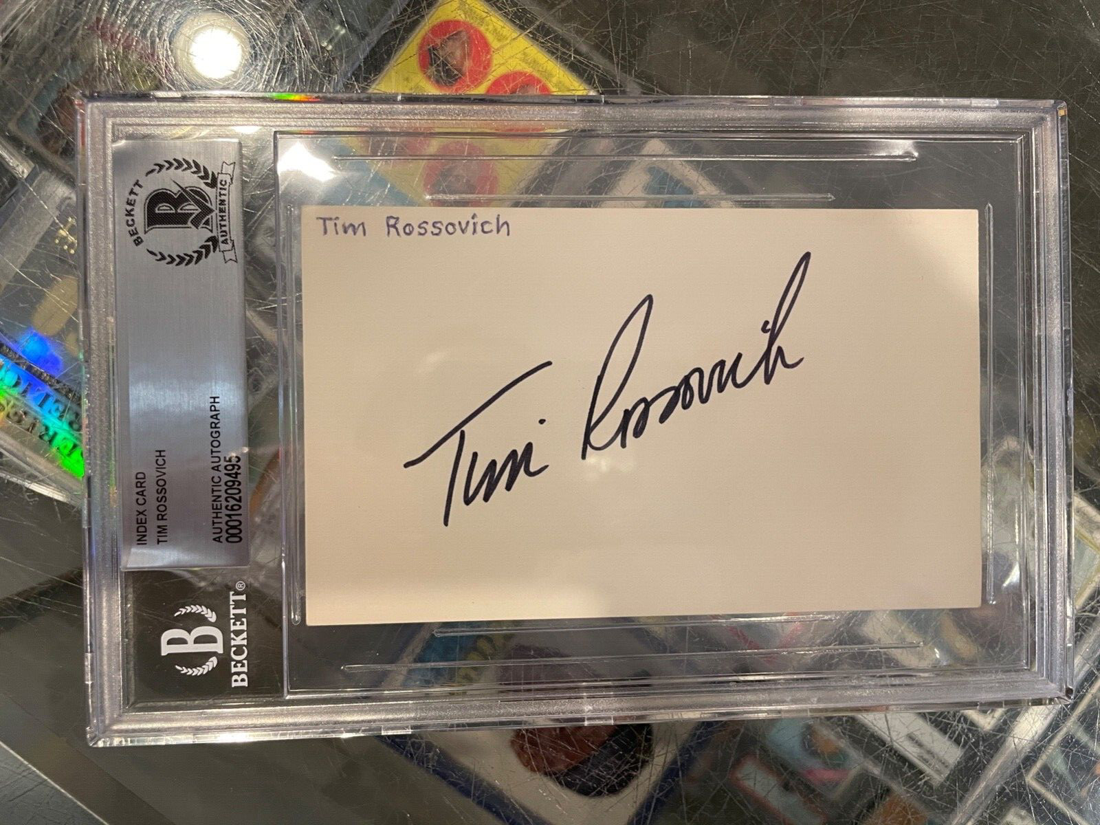 TIM ROSSOVICH EAGLES CHARGERS MOVIE ACTOR SIGNED INDEX CARD BECKETT SLABBED #2
