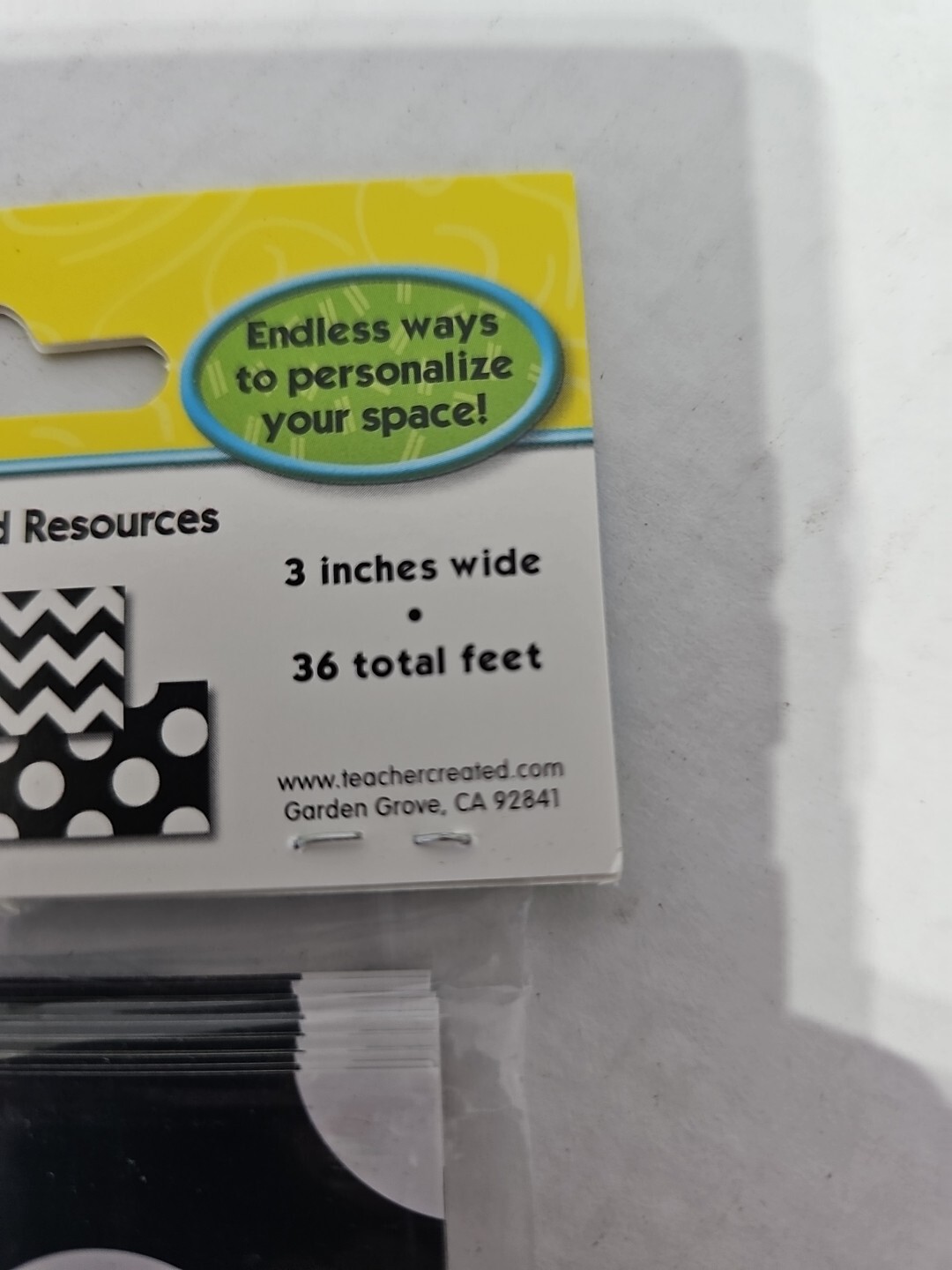 Teacher Created Resources Black & White Chevron / Black With White Dots 3" X 36'