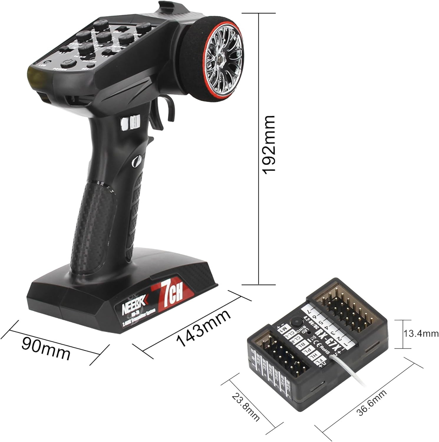 7 Channels RC Transmitter with Receiver Built-In Light Control System and 12LED
