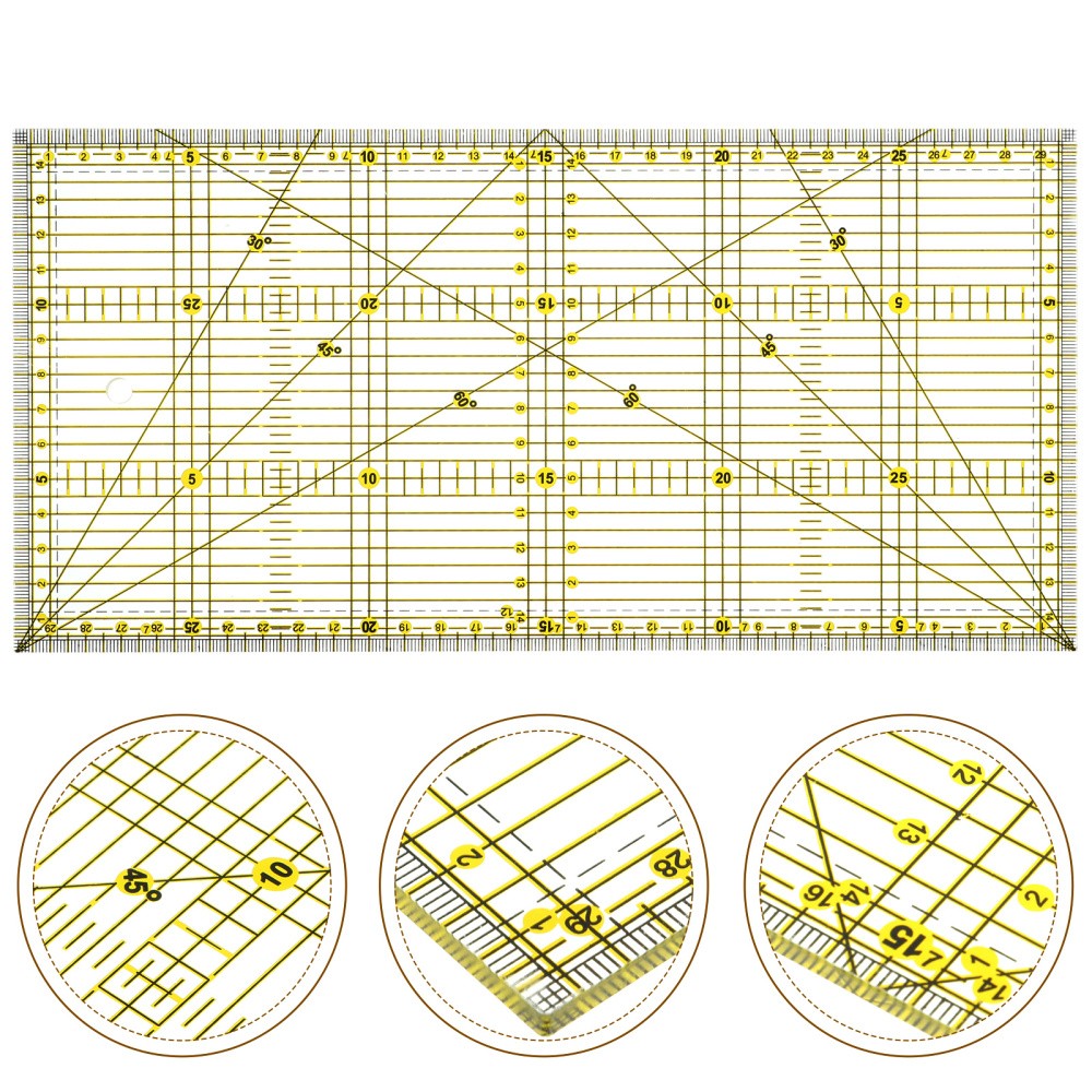 Cutting Ruler with Double Colored Grid Lines for Quilting Projects 15 x 30cm