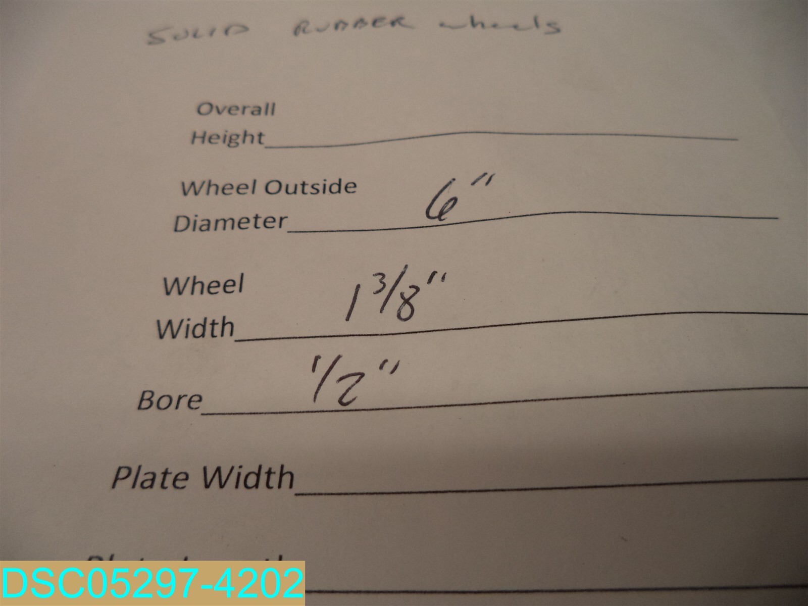 6" SOLID RUBBER WHEELS 1-3/8" W X 1/2" BORE