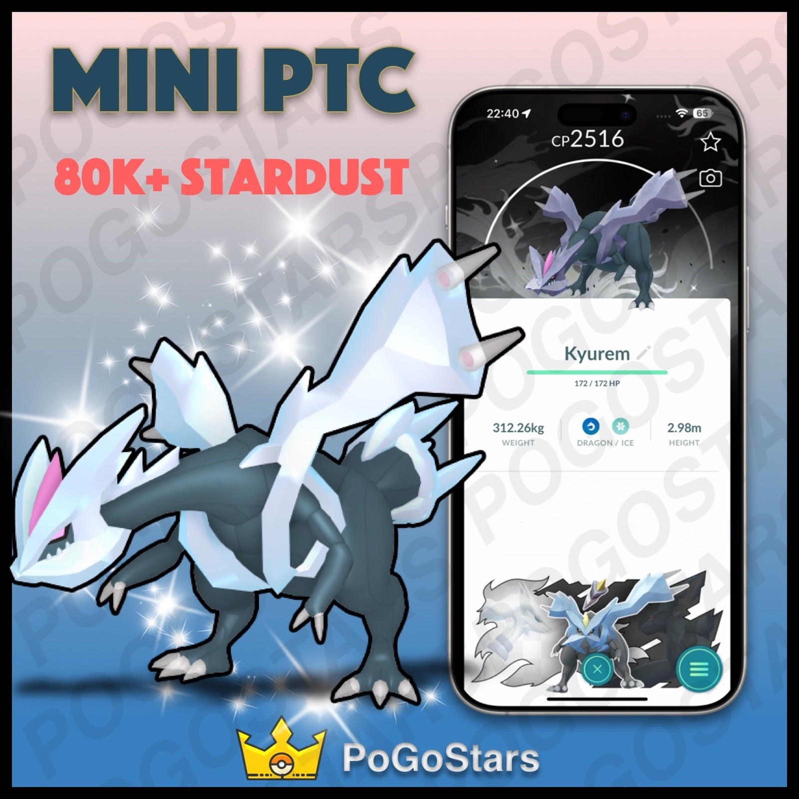 Pokémon PTC Go - Shiny Kyurem Glaciate - GoTour 2026 - Black✨Special Background✨