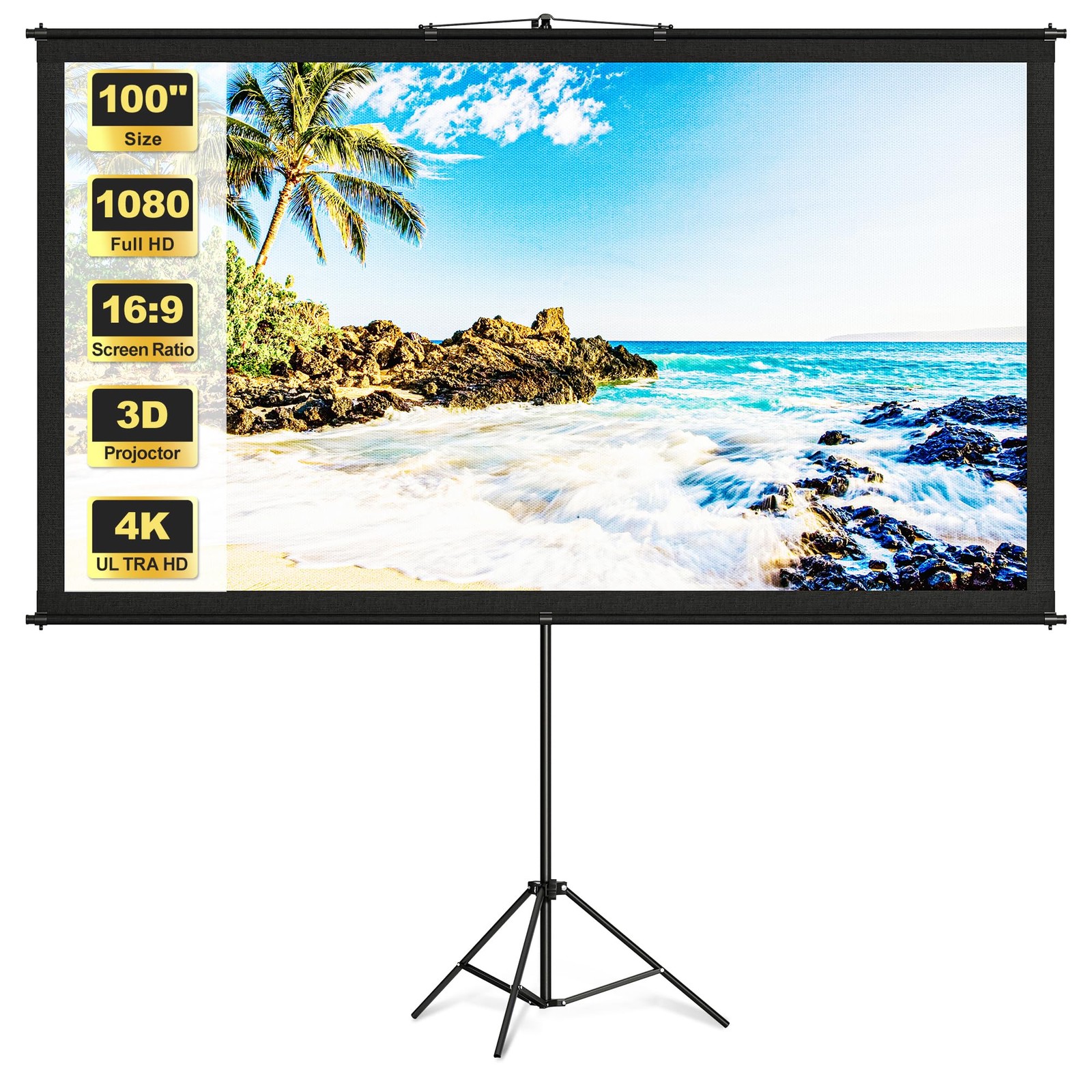 Projector Screen with Tripod Stand, Easy Setup Indoor Movie Screen, Lightweig...