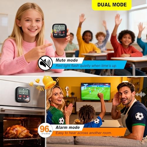 2 Pack Digital Timer for Kids, Magnetic Countdown Kitchen Timers for New Black
