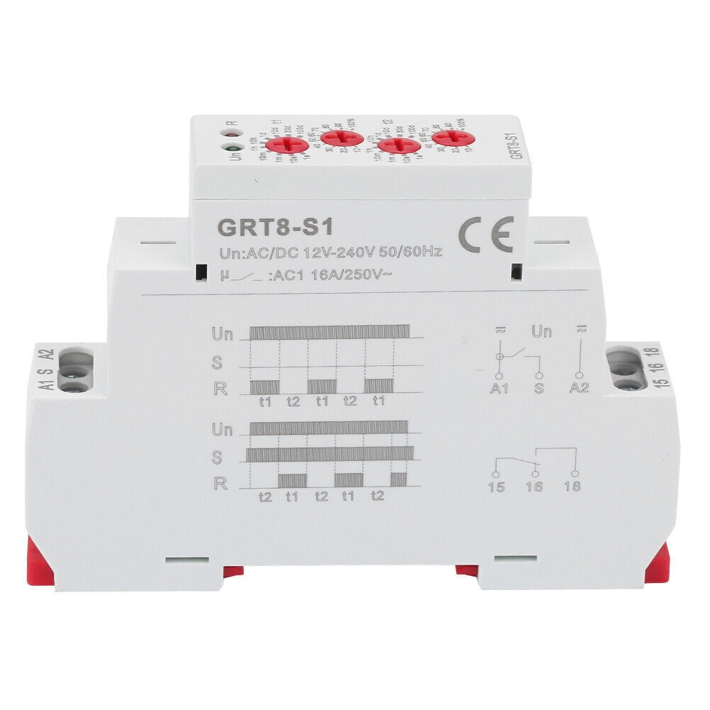 GRT8-S1 Mini Asymmetric Cycle Timer ON/OFF Repeat Cycle Time Relay AC/DC12-240V