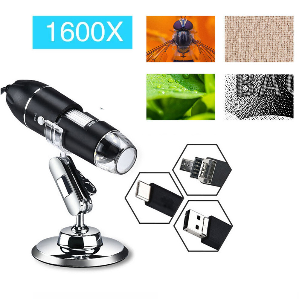 1600X 8LED 2MP USB Digital Microscope Endoscope Zoom Camera Magnifier With Stand