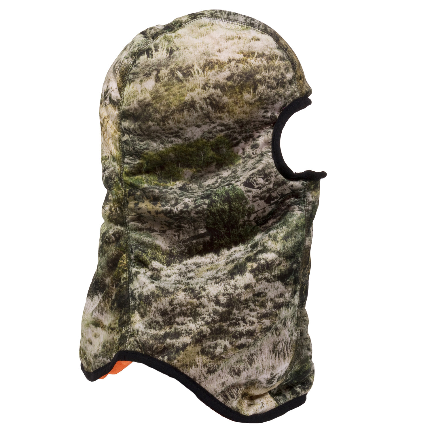 Mossy Oak Camo Reversible To Blaze Orange Face Mask Neck Wrap Hood Hunting Cap