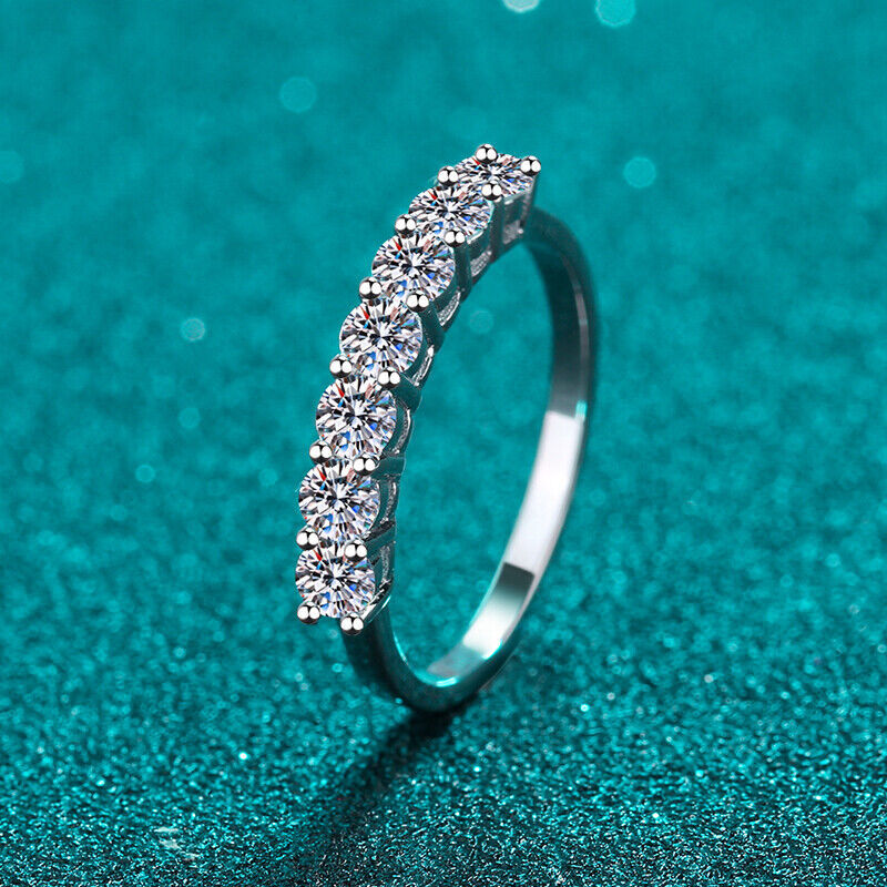 0.7 Cttw Moissanite Half Eternity Band Engagement Ring Solid 925 Sterling Silver