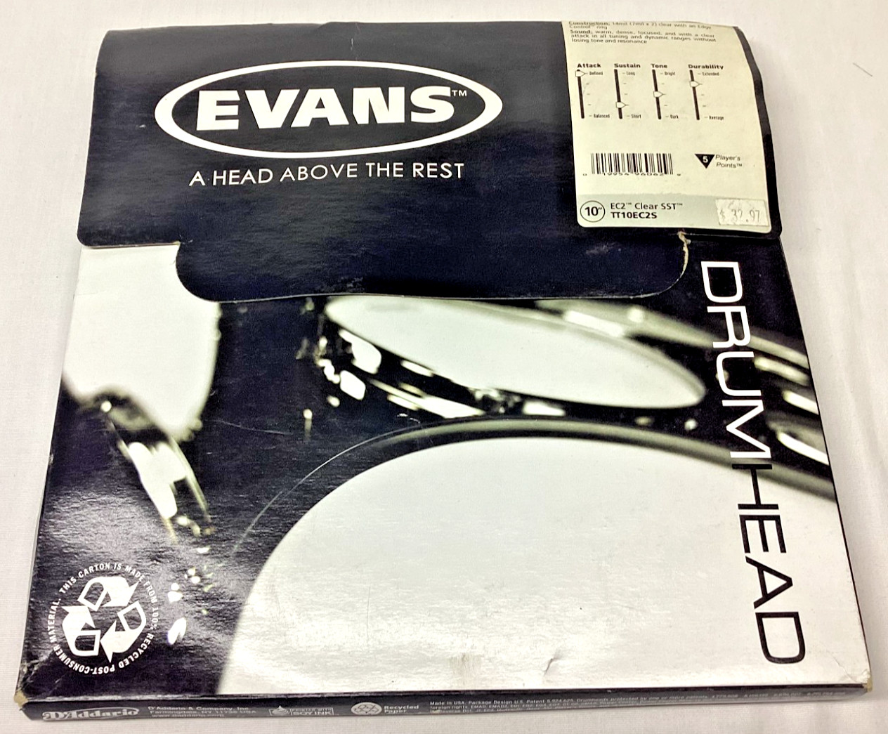 Evans EC2 Clear Tom Drum Head 10 Inch  TT10EC2S