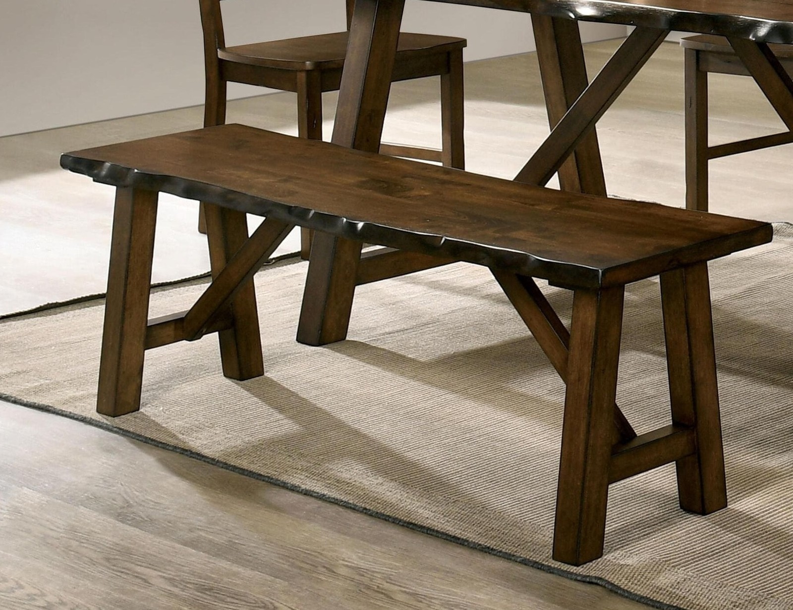 Rustic Walnut Finish 1pc Bench Only Live Edge Design Distressed Wood Seat Dini