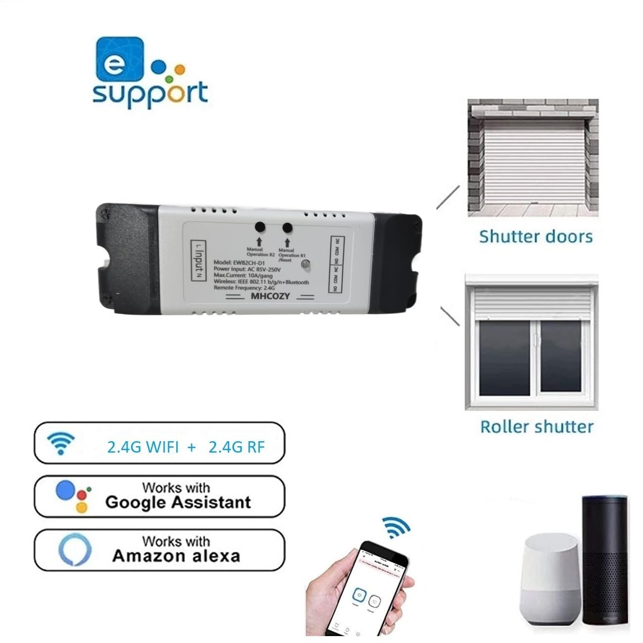 2CH WiFi RF Wireless Switch Relay,Inching Self-Locking Interlock Mode,Ewelink...