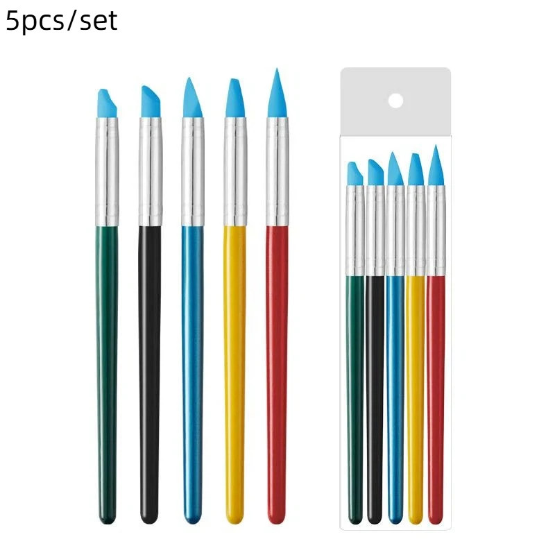 5/10Pcs Silicone Clay Sculpting Tool for Brush Modeling Dotting Nail Art Pottery