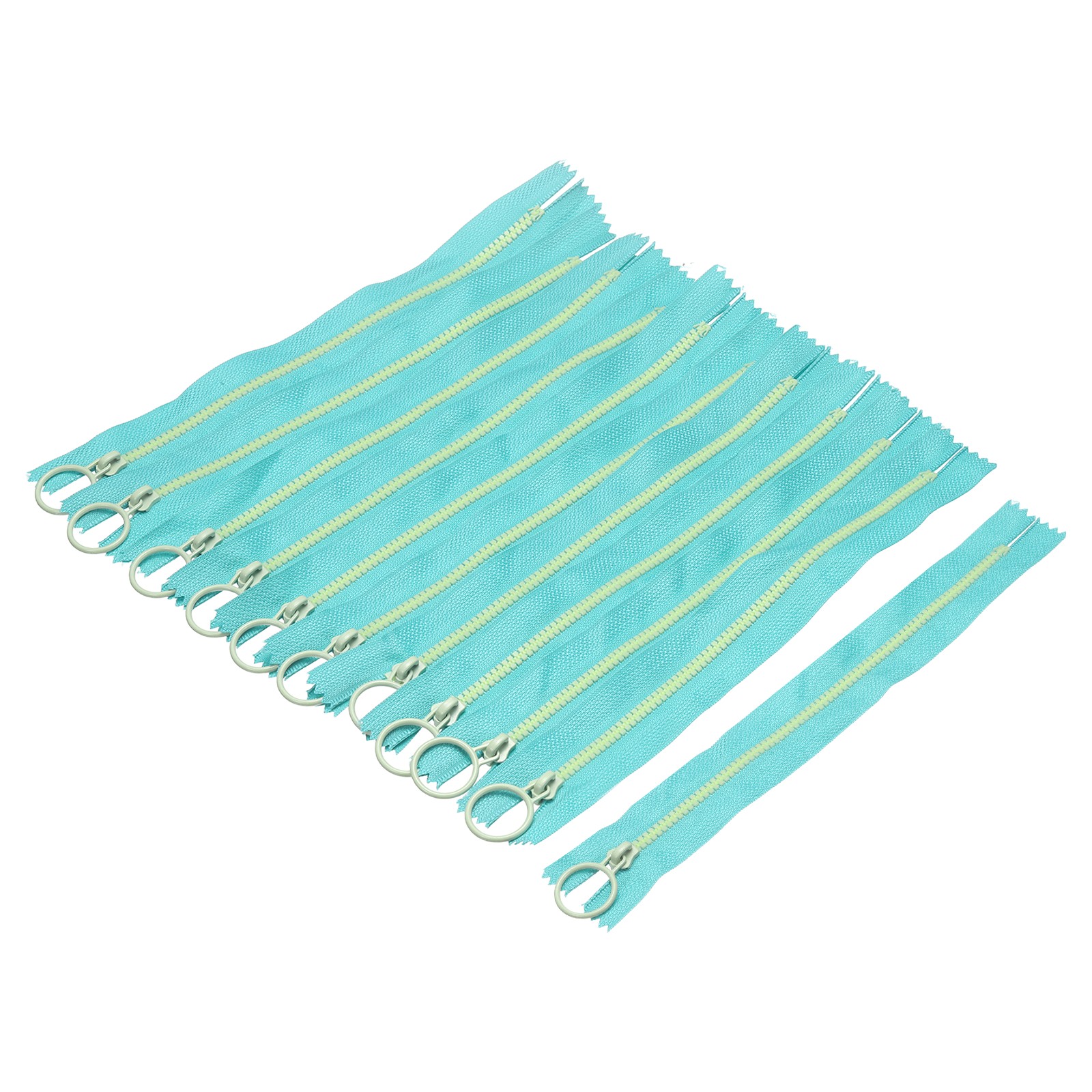 10Pcs 11.4" Nylon Coil Zippers, #3 Jacket Zippers, Turquoise-Light Yellow