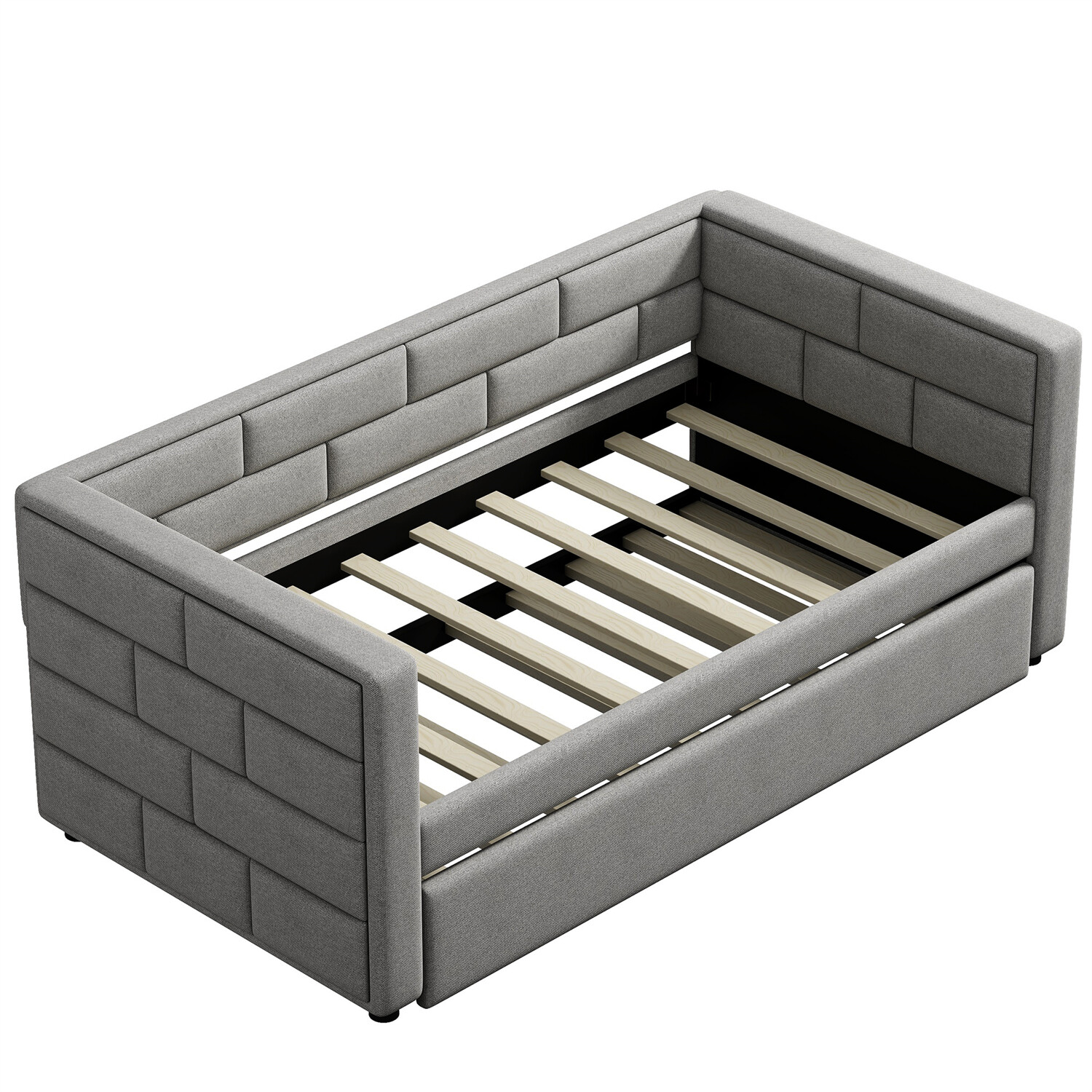 Twin Size Daybed with Pull Out Trundle Bed Upholstered Bed Frame Sofa Bed US