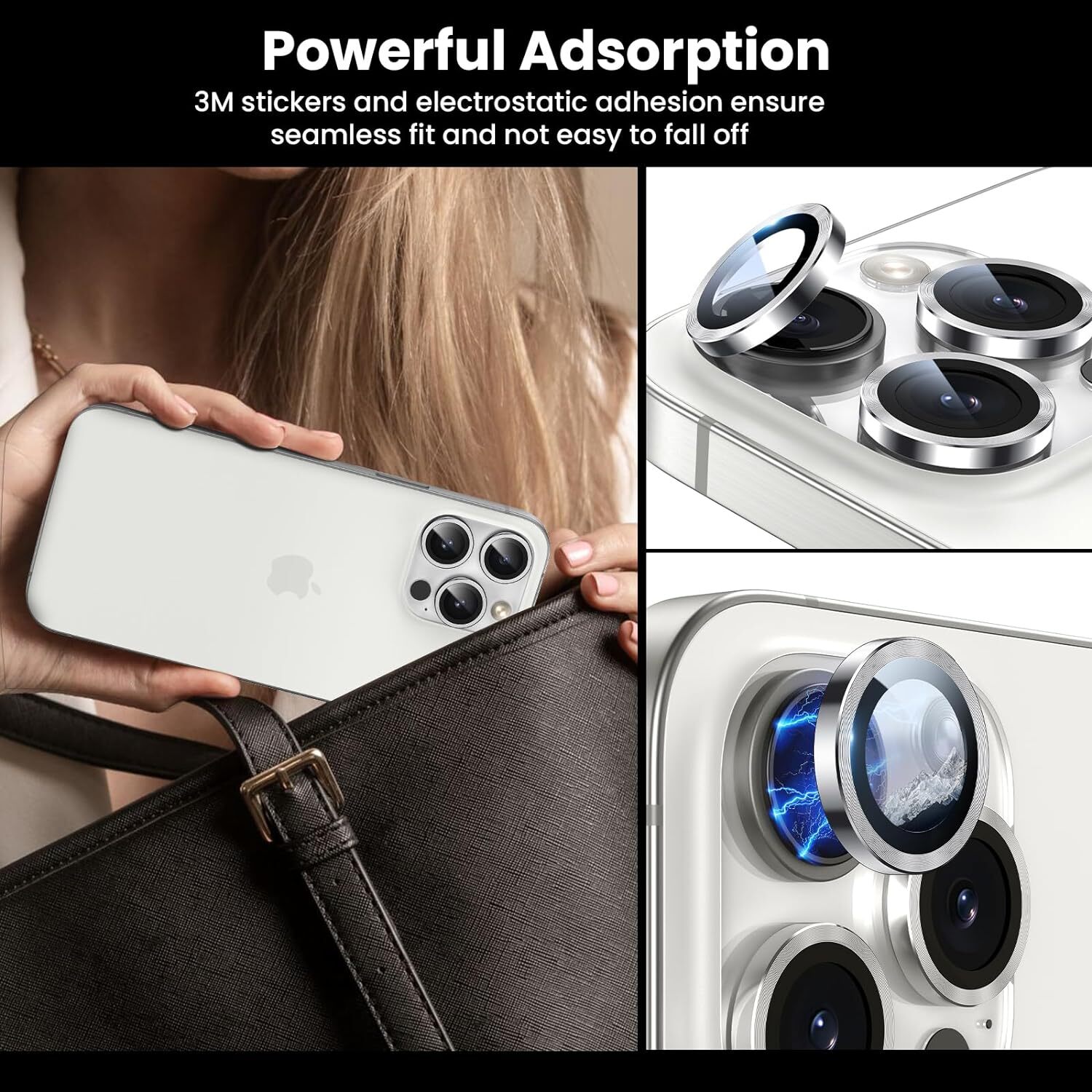 For iPhone 16 15 Pro Max Plus Metal Ring Tempered Glass HD Camera Lens Protector