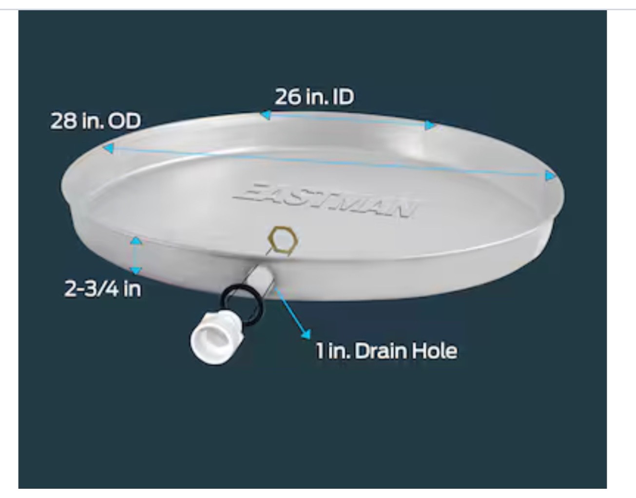 Aluminum Water Heater Drain Pan with PVC Fittings, 26" ID x 28" OD