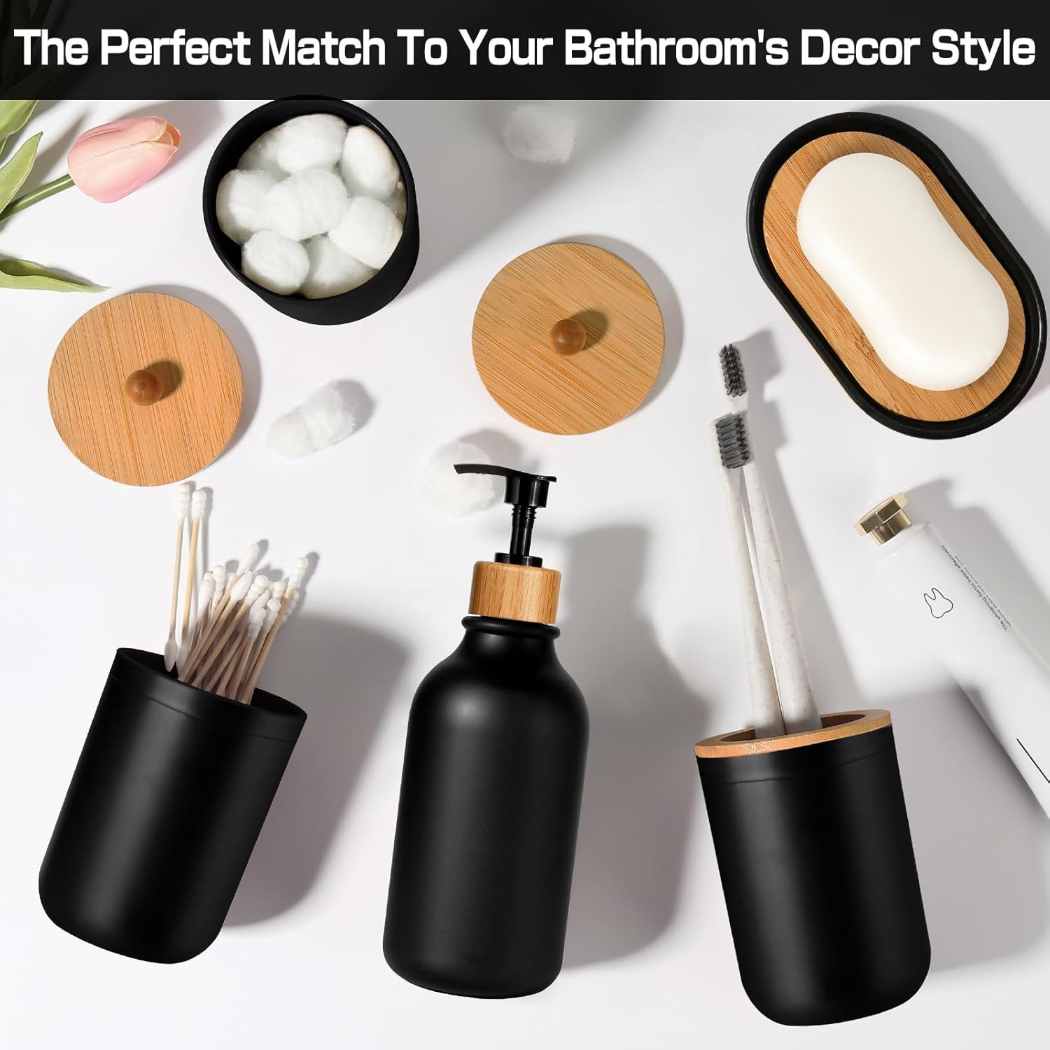 Black Bathroom Accessories Set 5 Pcs, Matte Black Bathroom Accessories, Plastic