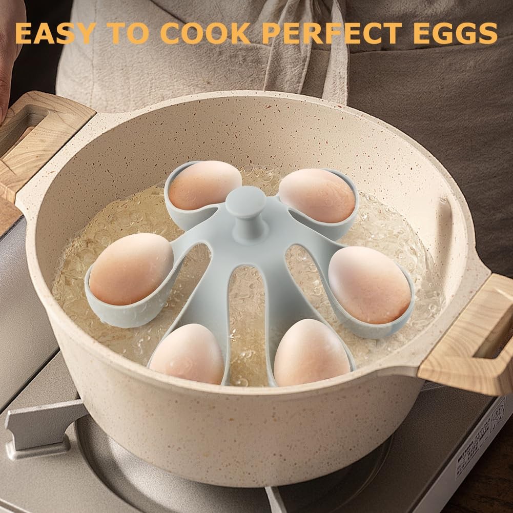 Silicone Egg Boiler Rack Freestanding Holds 6 Poached, grey