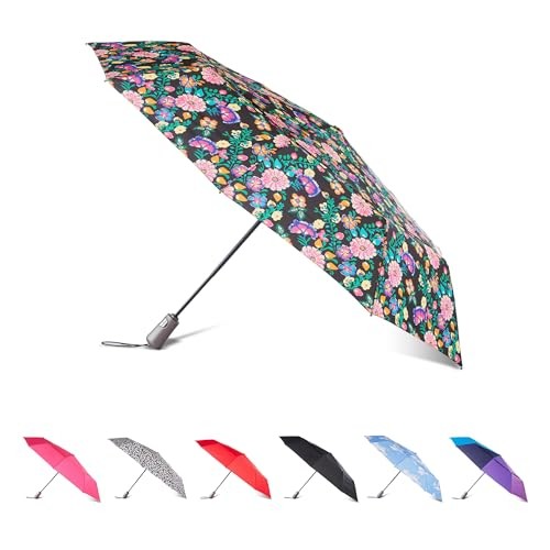 Auto Open/Close Windproof Ultimate Compact 43" Canopy BLACK ELECTRIC FLORAL