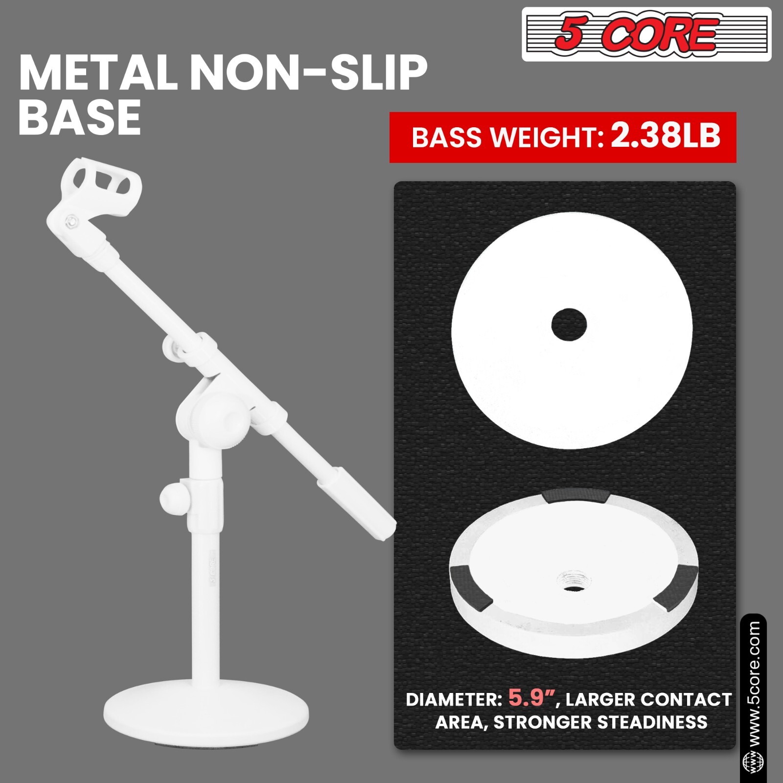 5Core Mic Stand Height Adjustable Short Desktop Stands w/ Telescopic Boom Arm
