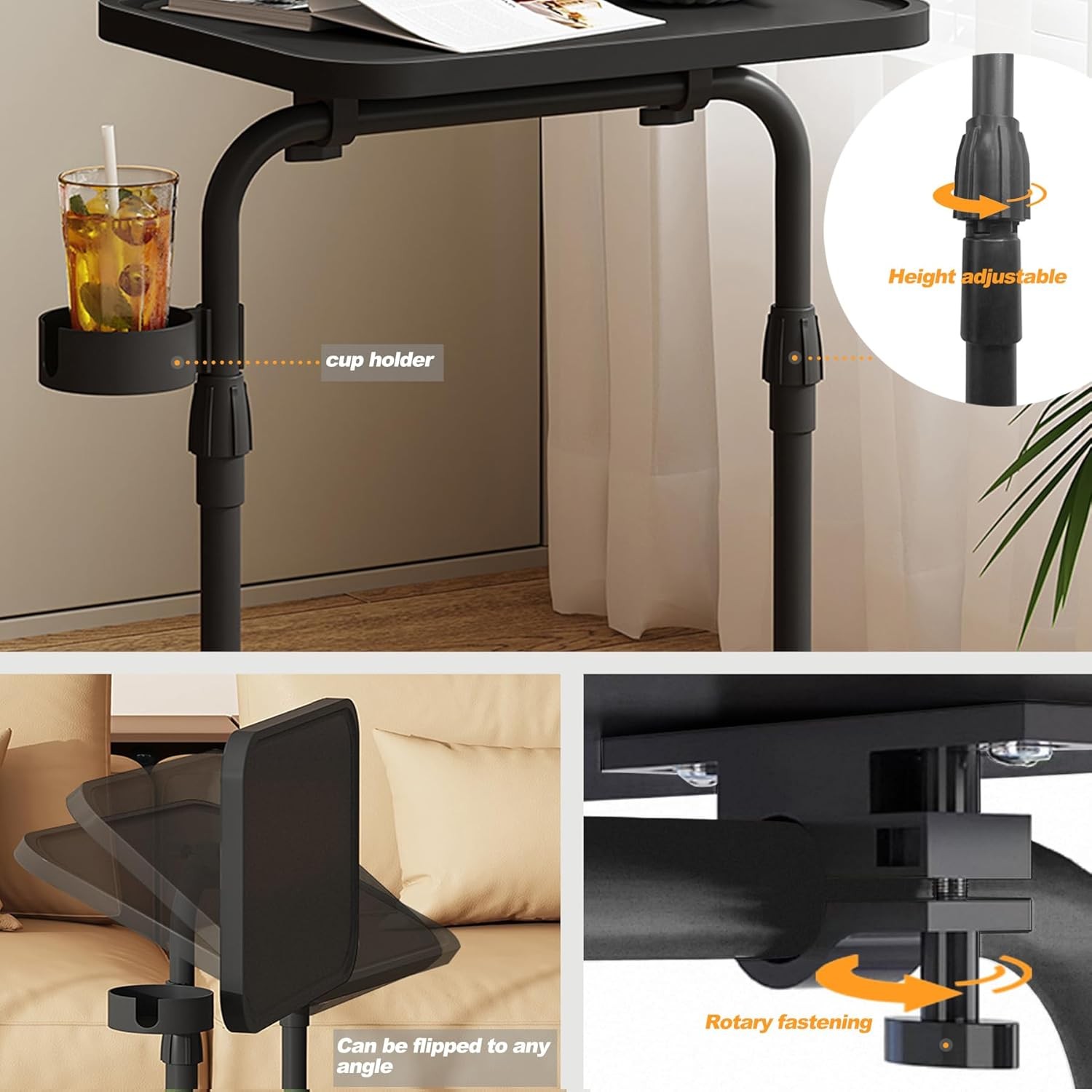 C Shaped End Table W/ Tiltable Surface Adjustable Height Side Table Slide Under