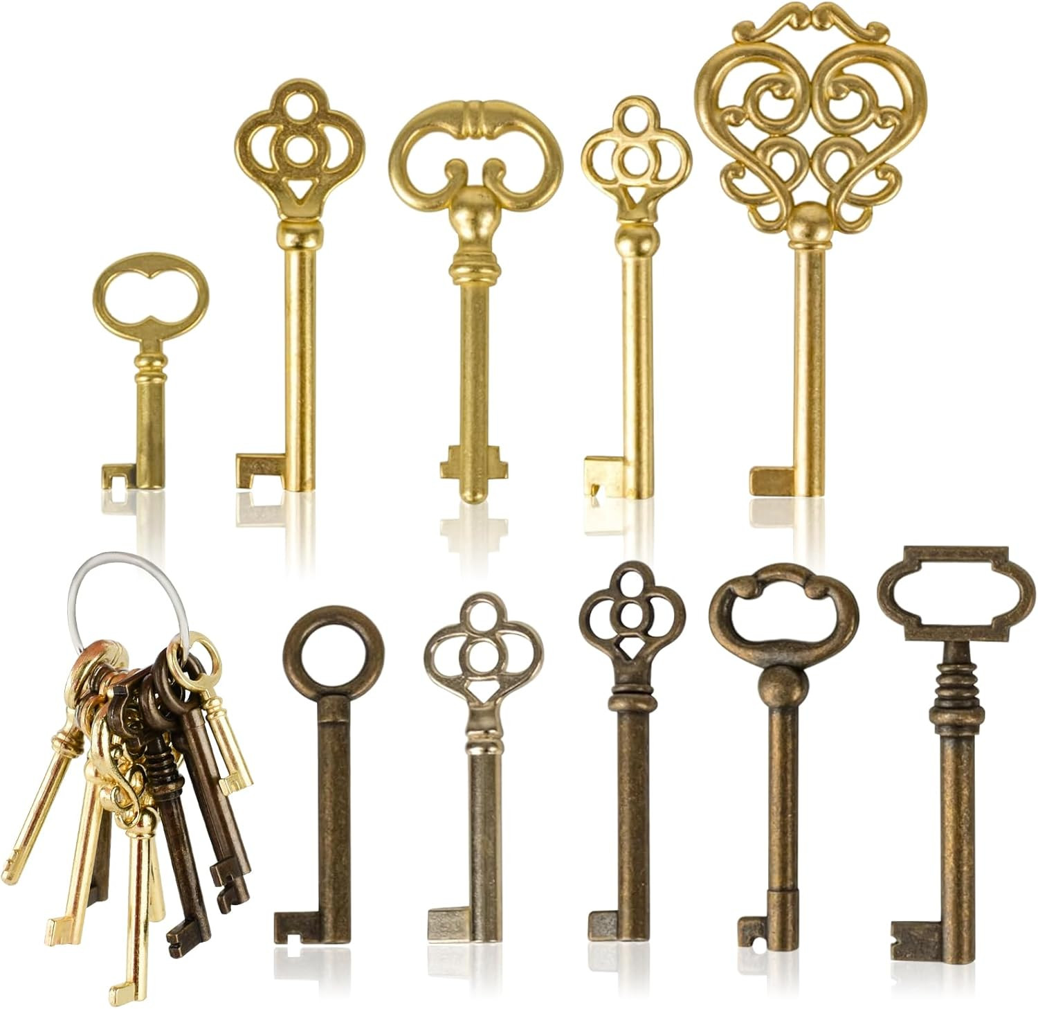 10PCS Skeleton Key Set Reproduction for Antique Furniture, Universal Barrel Key