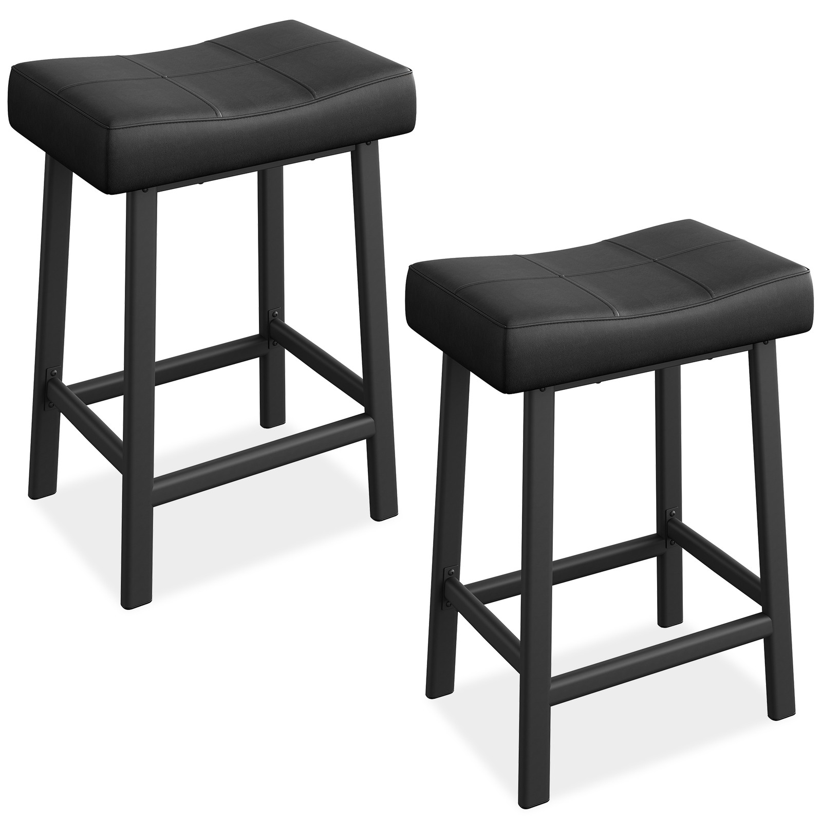 2 pc 24'' Saddle Bar Stools Kitchen Counter Height Barstools with Metal Base