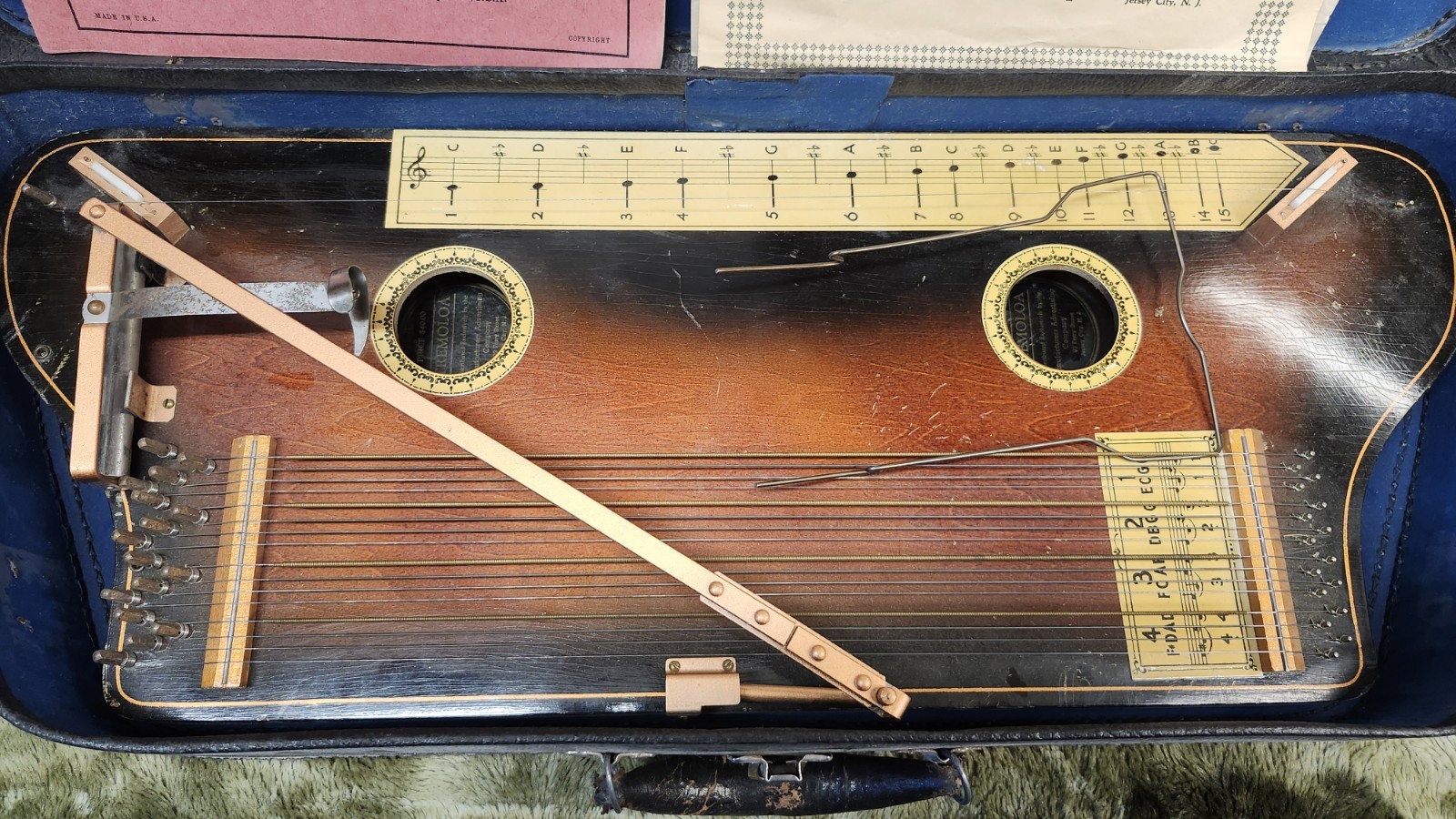 Vintage Rare 1930s Hawaiian Tremoloa Auto Harp With Case & Paperwork Made In USA