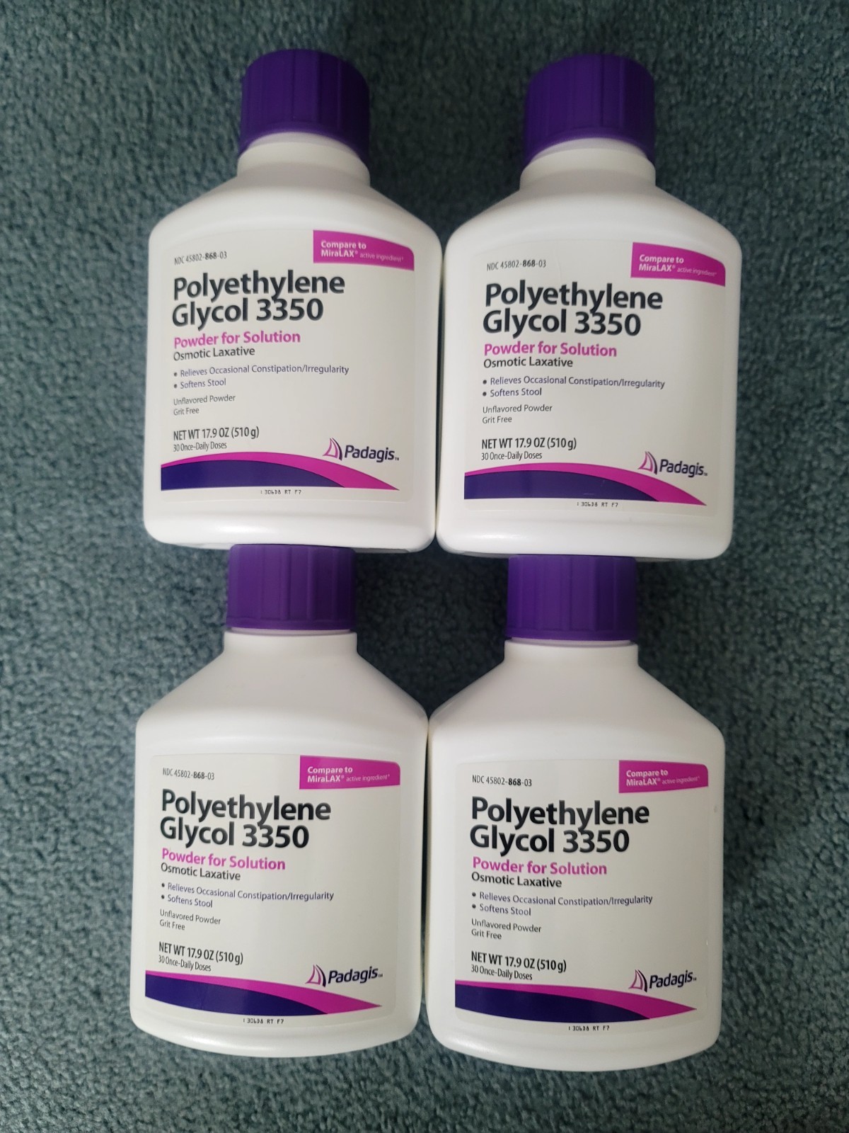 Perrigo Polyethylene Glycol 3350 Powder 17.9 oz Lot of (4)
